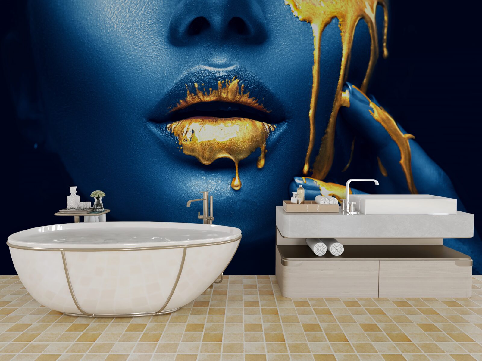 Fototapeta žena s lesklým zlatým rúžom na perách