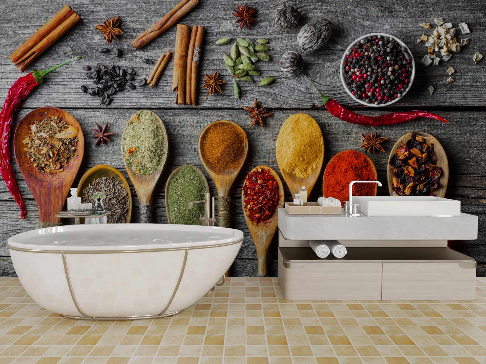 Fototapeta svetlé korenie v príboroch