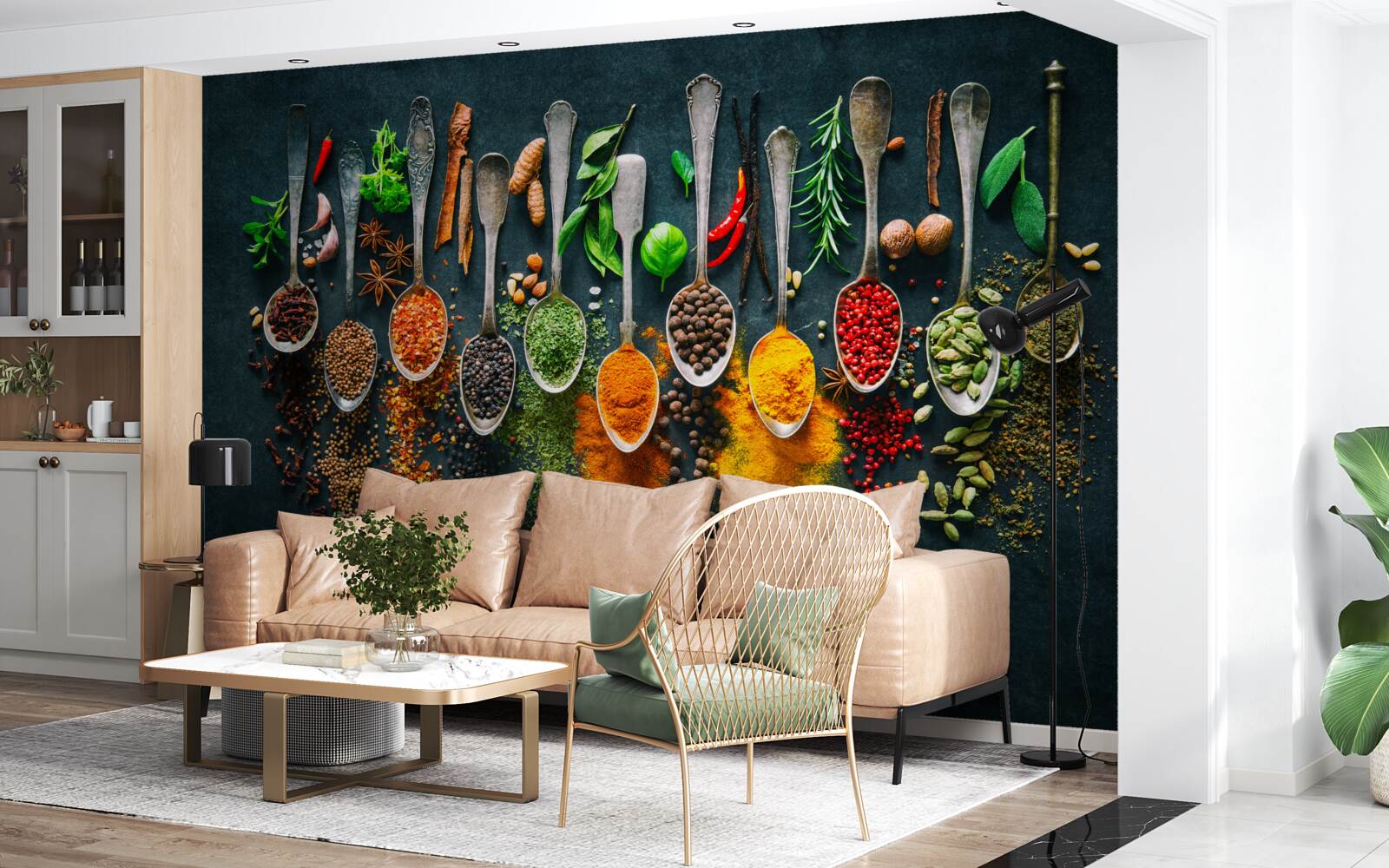 Fototapeta rôzne koreniny usporiadané v lyžičkách