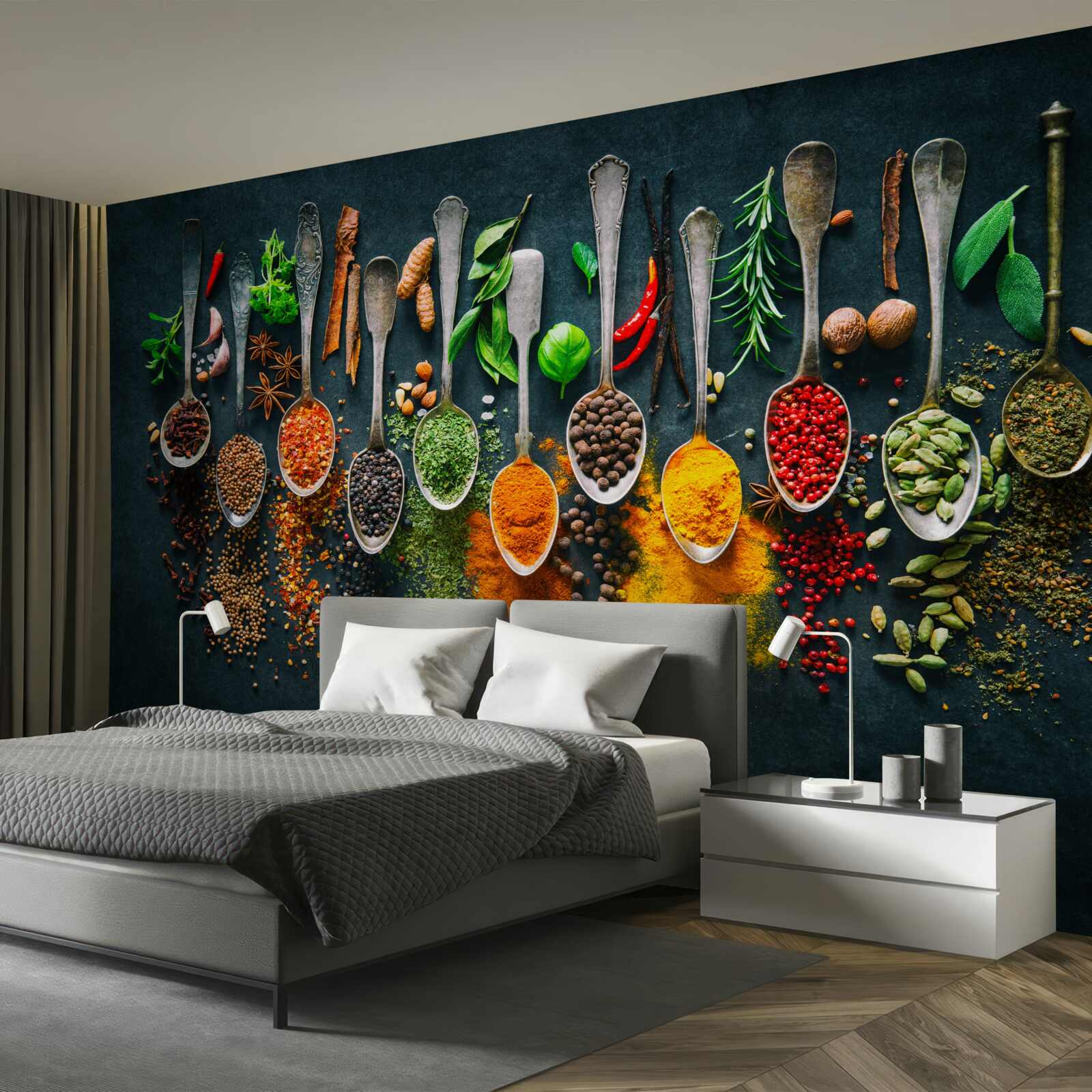 Fototapeta rôzne koreniny usporiadané v lyžičkách