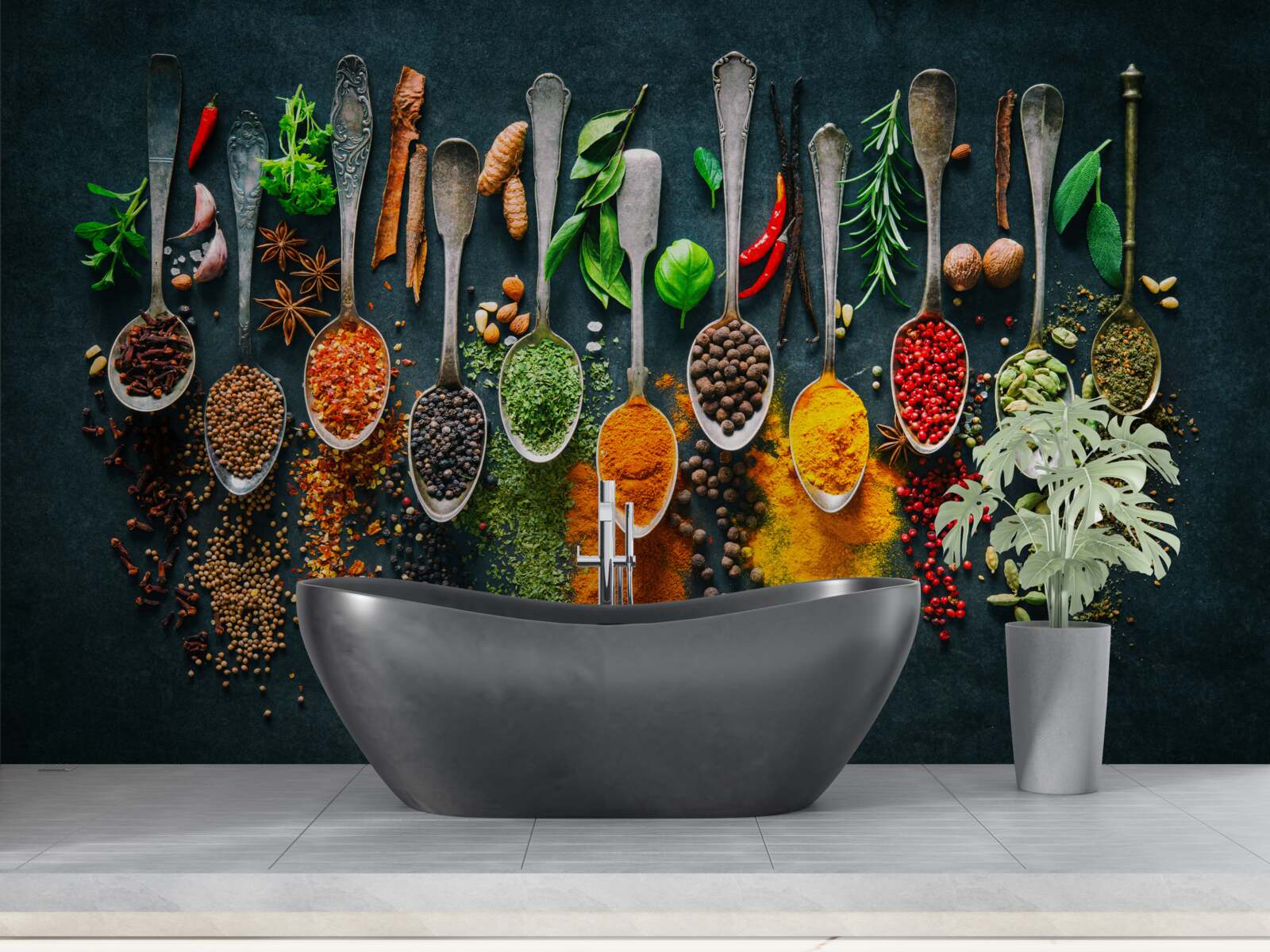 Fototapeta rôzne koreniny usporiadané v lyžičkách