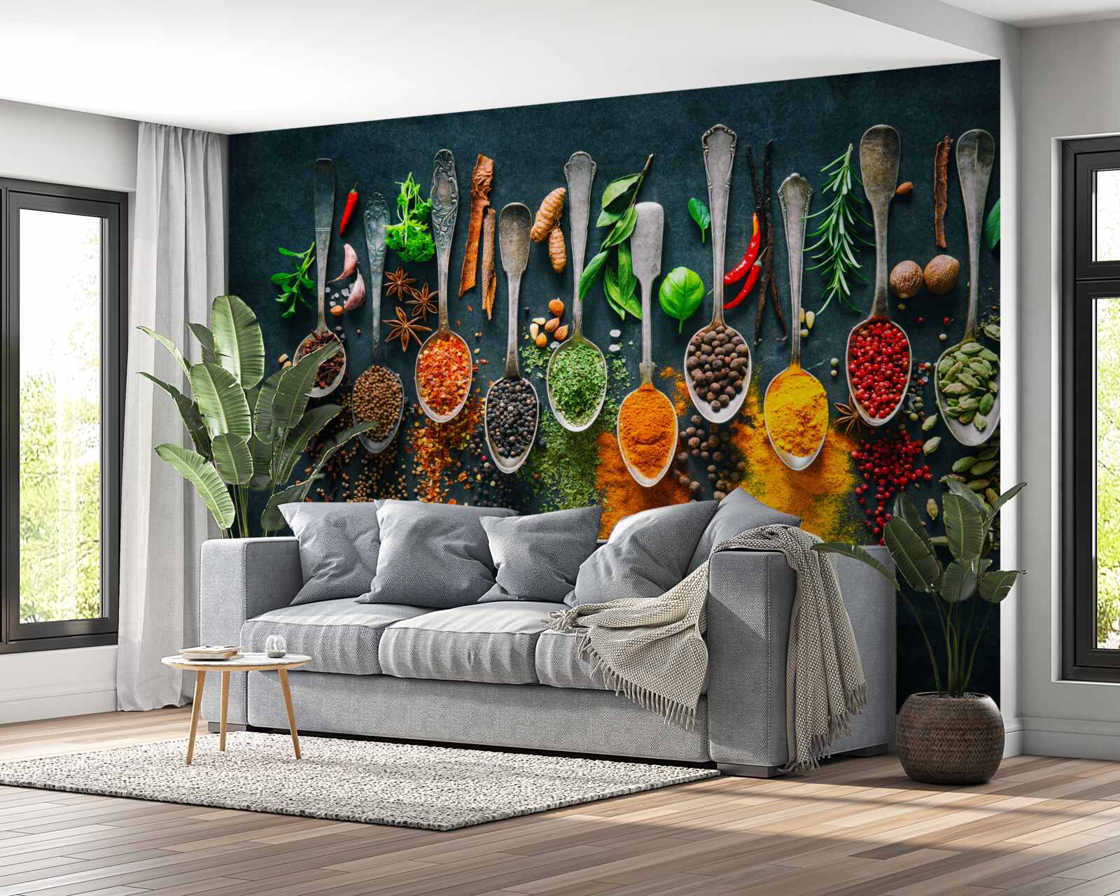 Fototapeta rôzne koreniny usporiadané v lyžičkách