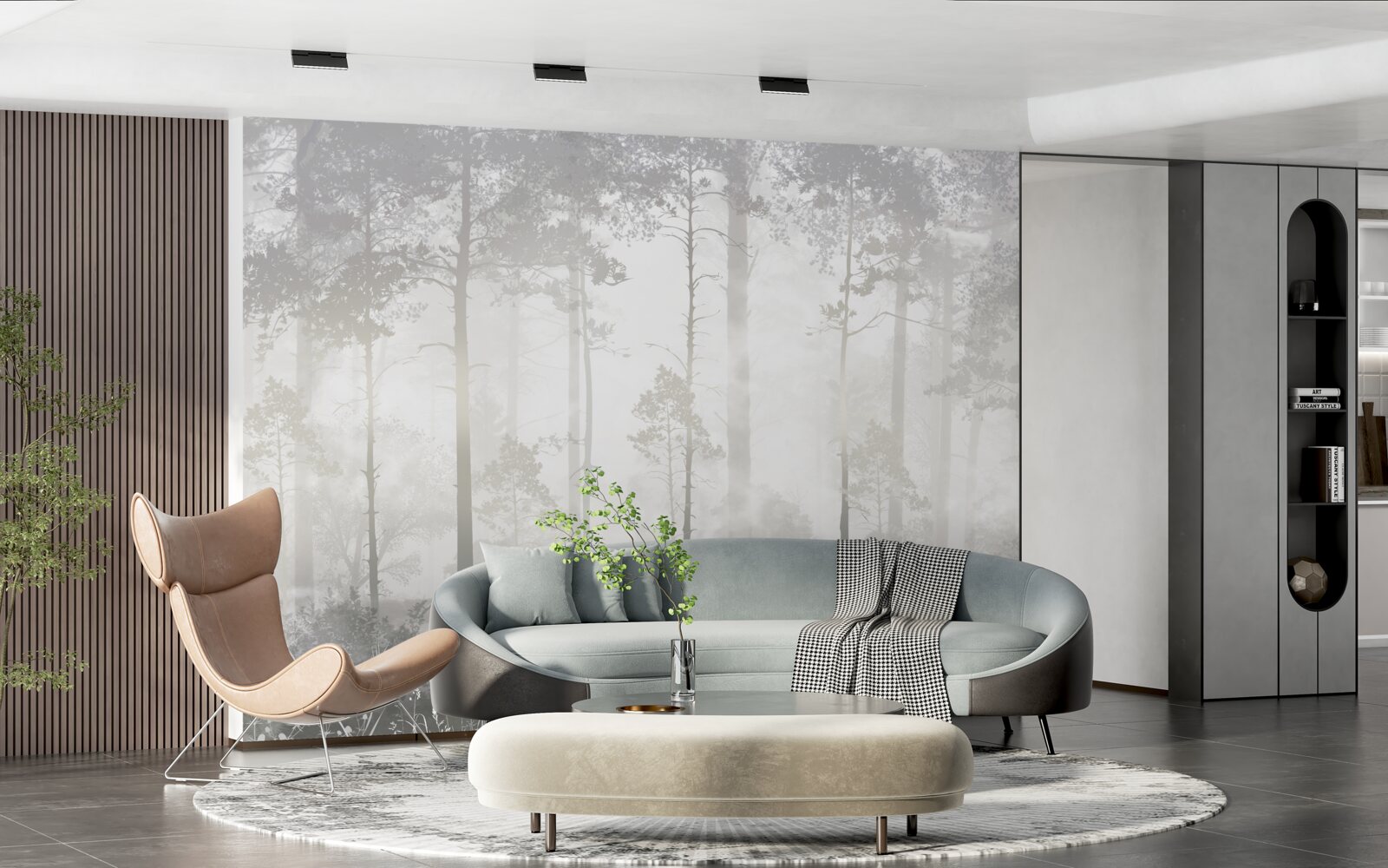 Fototapeta hmlistý les je posiaty vysokými borovicami ako v rozprávke