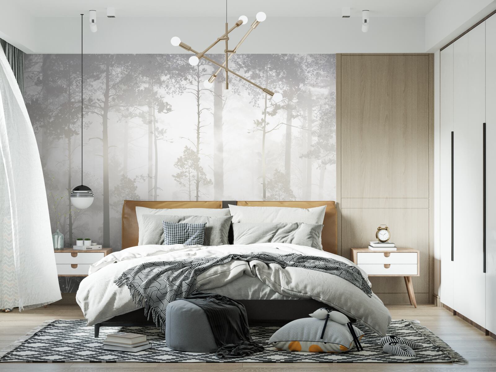 Fototapeta hmlistý les je posiaty vysokými borovicami ako v rozprávke