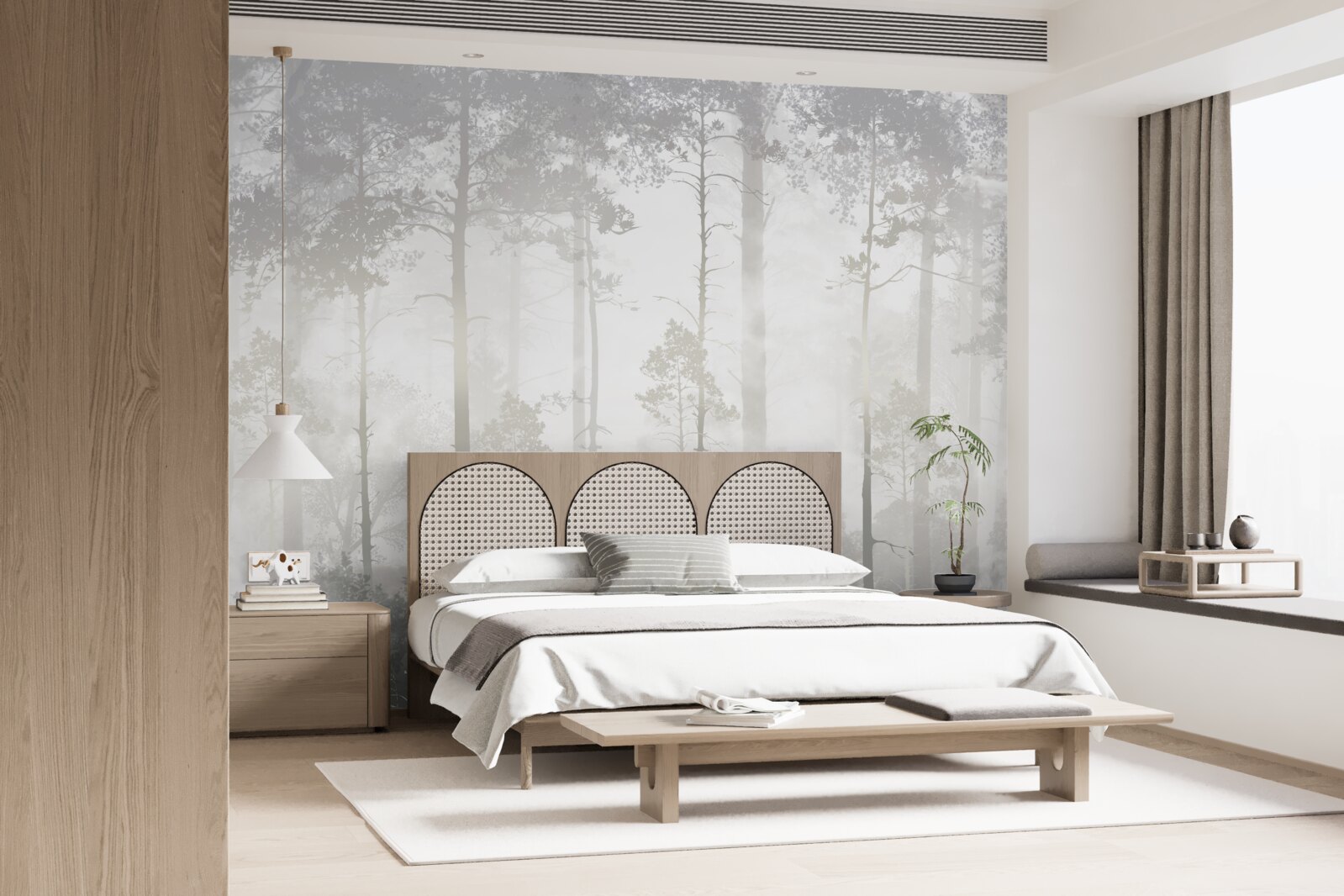 Fototapeta hmlistý les je posiaty vysokými borovicami ako v rozprávke