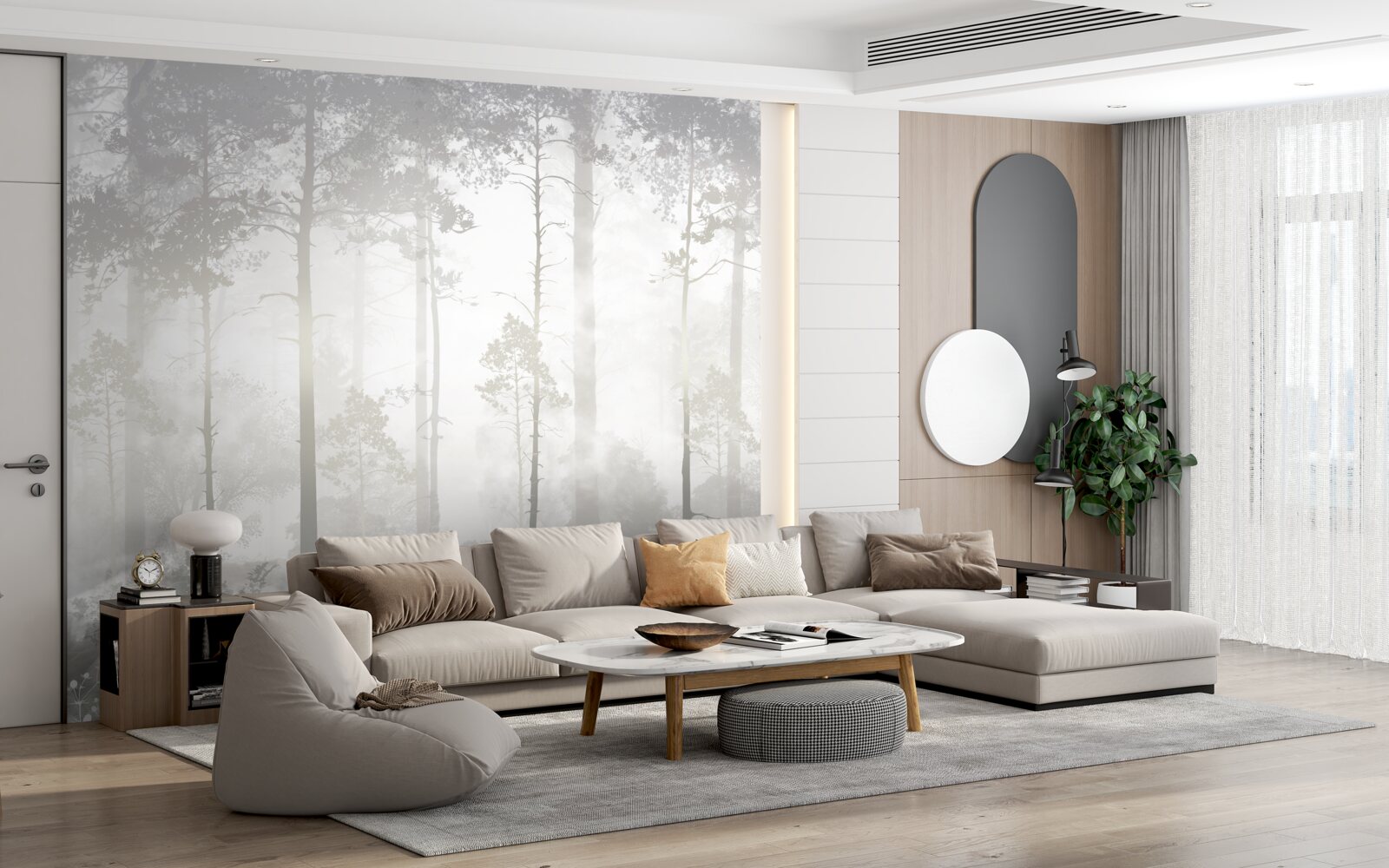 Fototapeta hmlistý les je posiaty vysokými borovicami ako v rozprávke