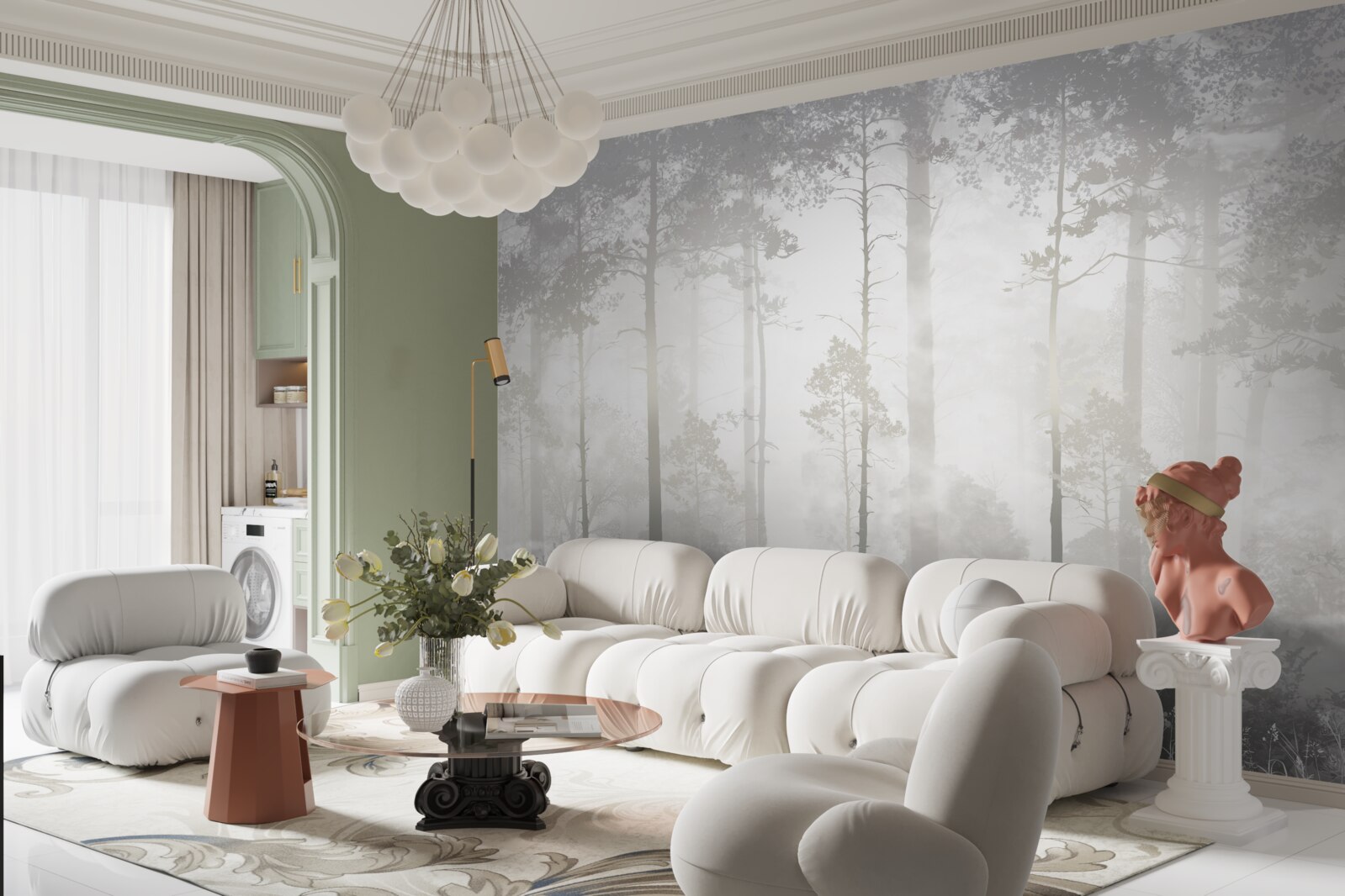 Fototapeta hmlistý les je posiaty vysokými borovicami ako v rozprávke