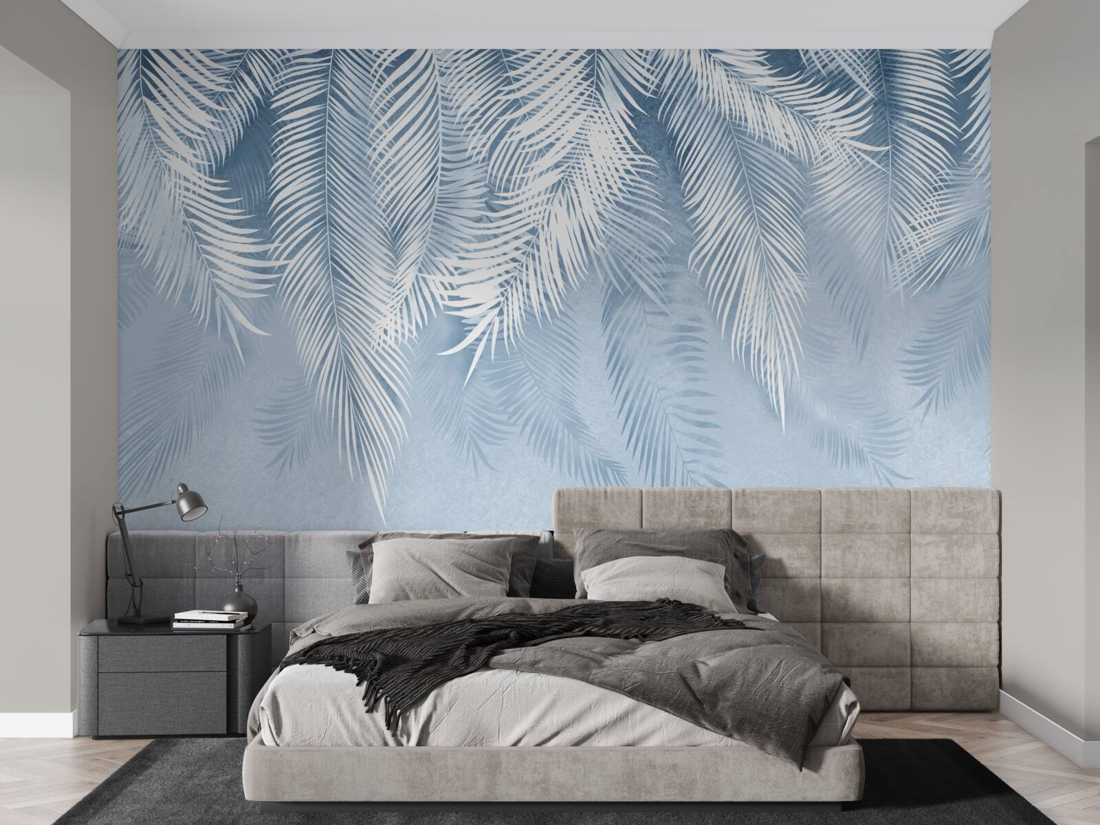 Fototapeta biele a modré perie na zimných listoch