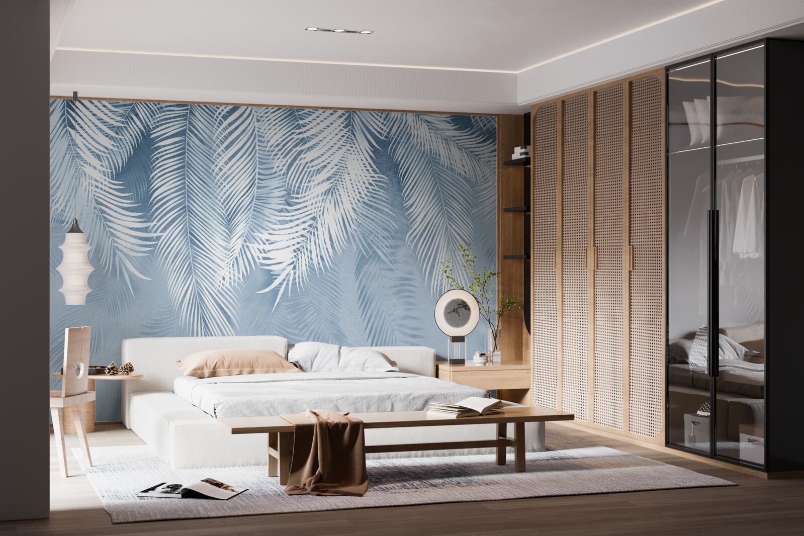 Fototapeta biele a modré perie na zimných listoch