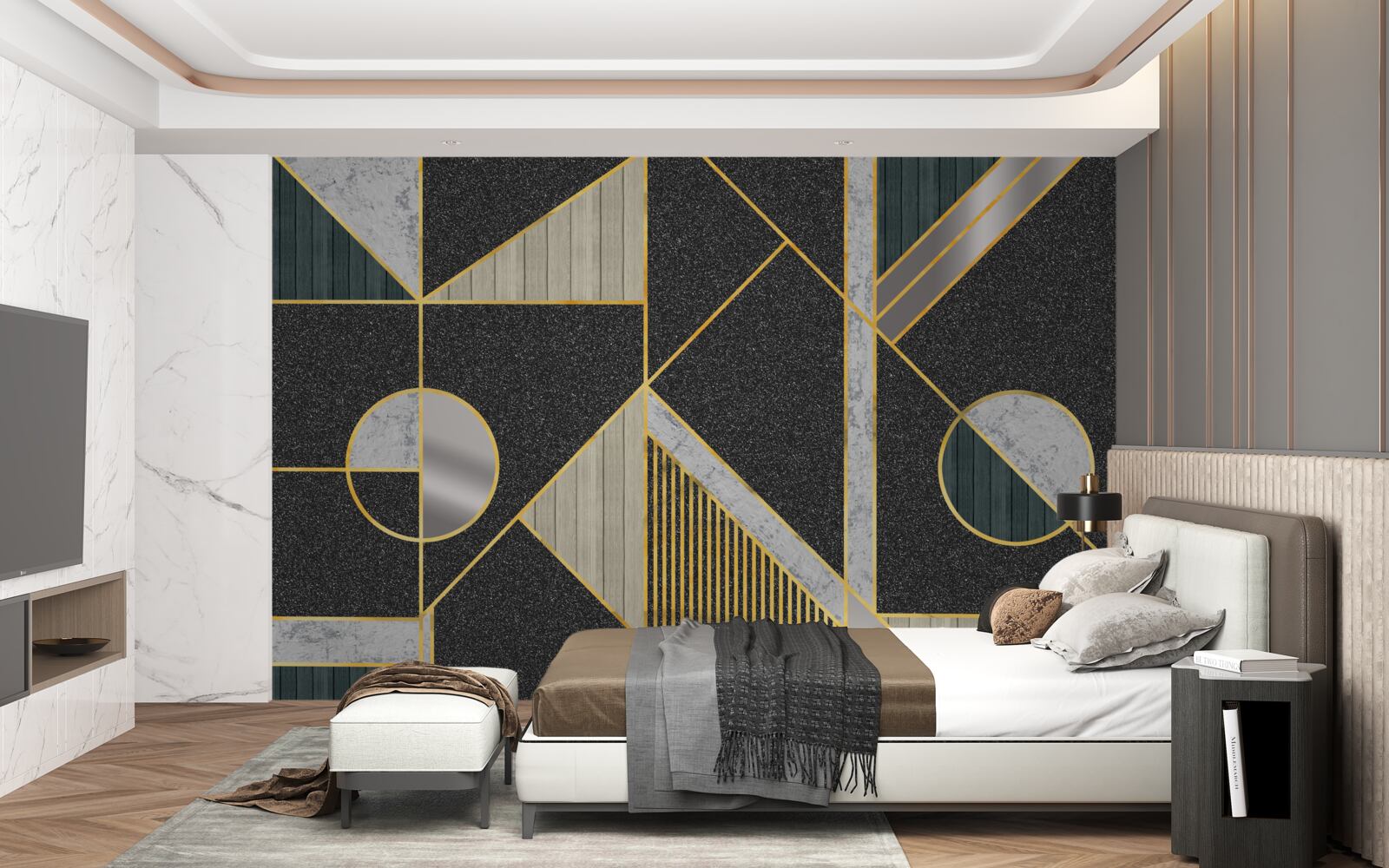 Fototapeta tmavá mozaika so zlatými odtieňmi