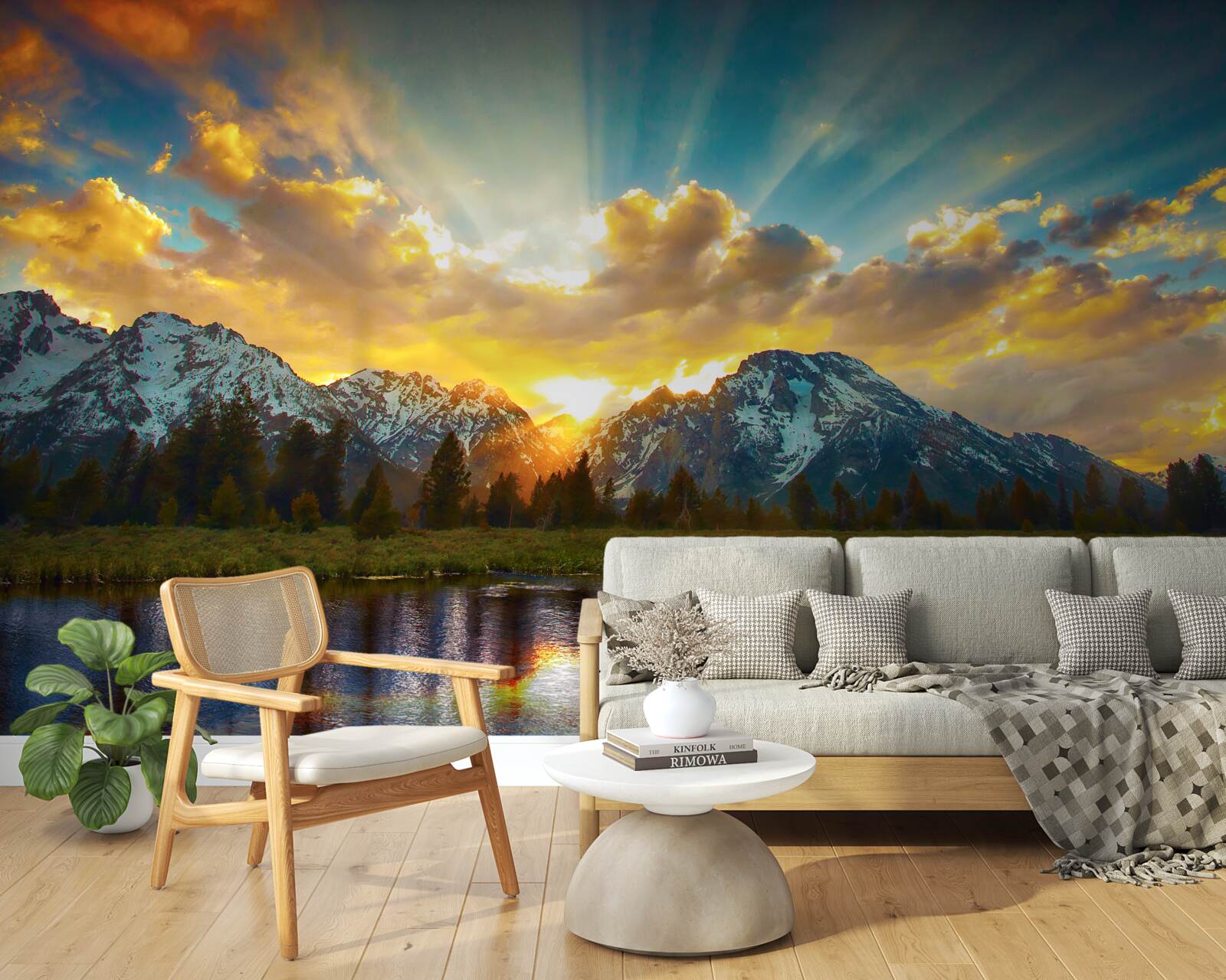 Fototapeta magický západ slnka nad vysokohorskou riekou