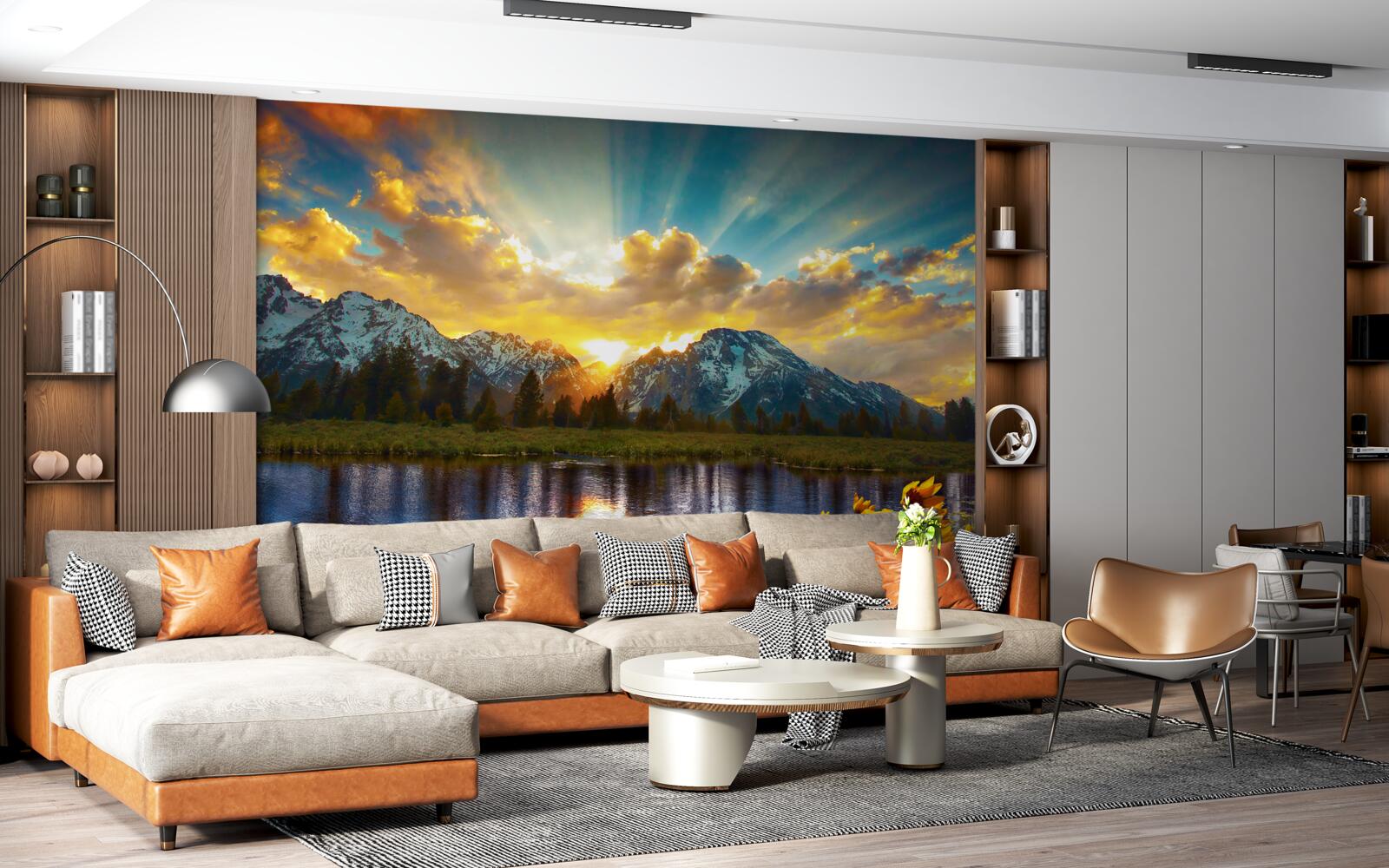 Fototapeta magický západ slnka nad vysokohorskou riekou