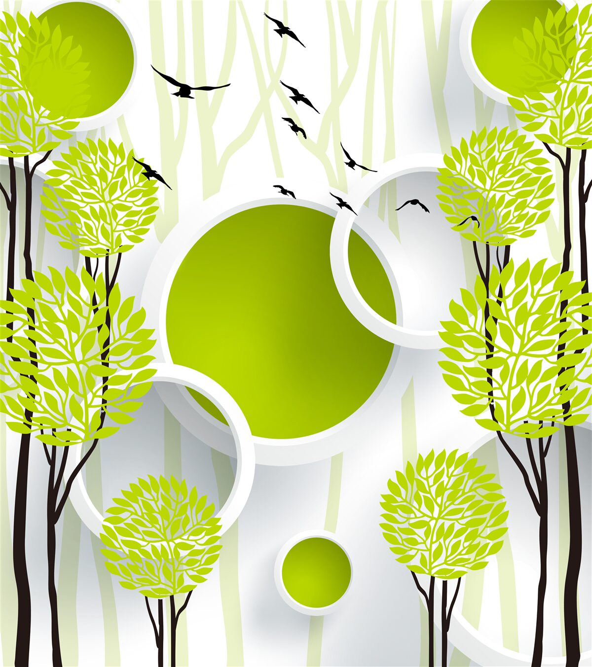 Fototapeta stromy pod lietajúcimi vtákmi