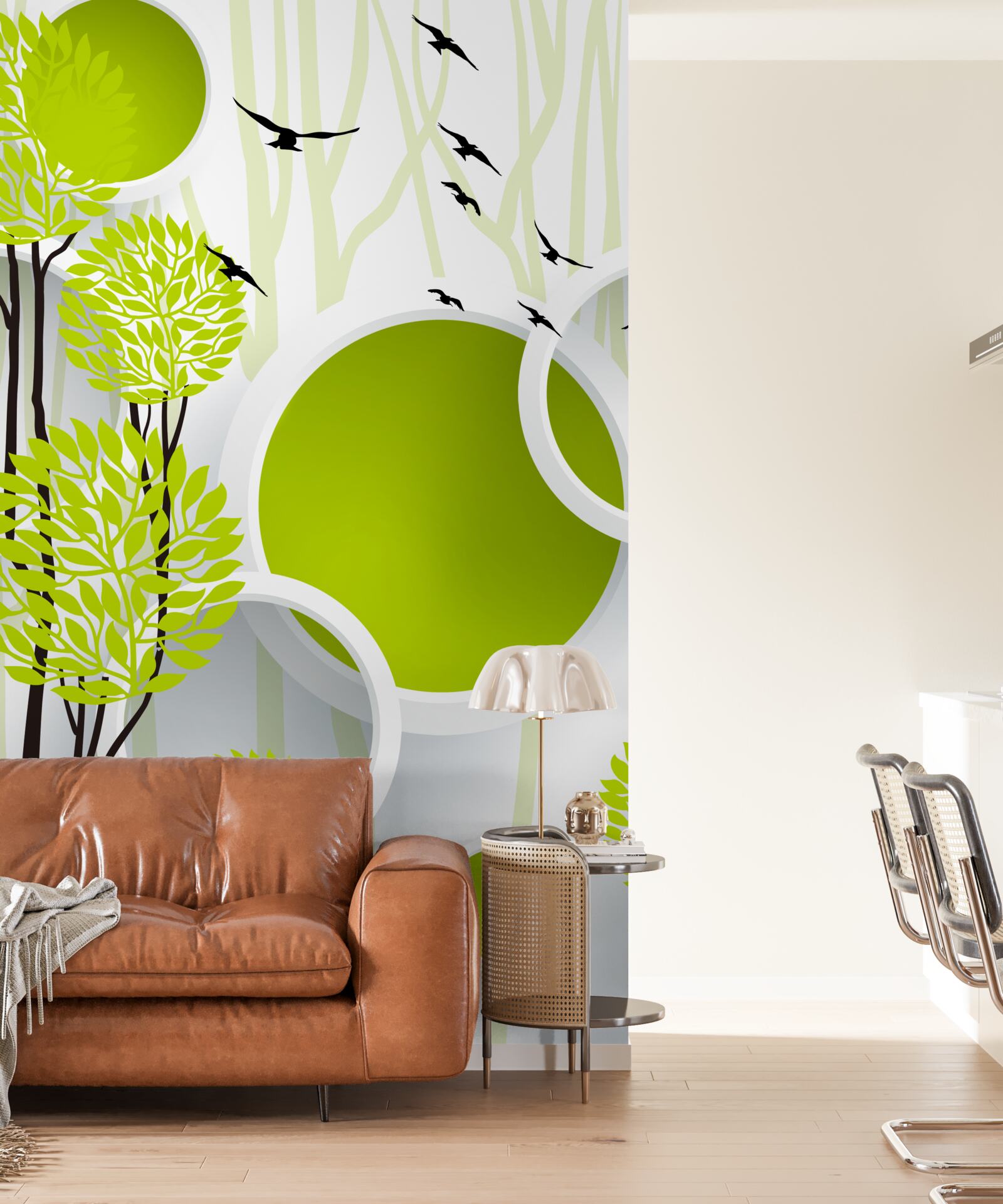 Fototapeta stromy pod lietajúcimi vtákmi