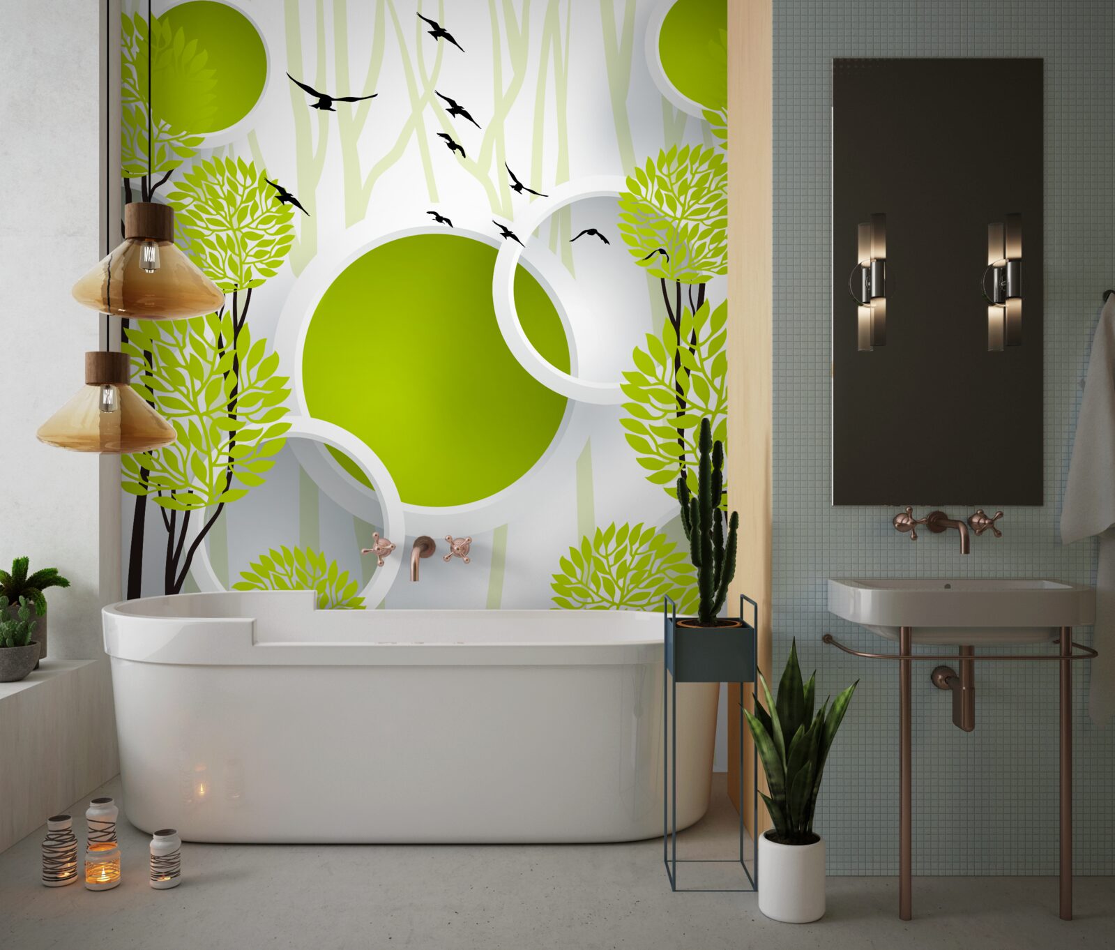 Fototapeta stromy pod lietajúcimi vtákmi