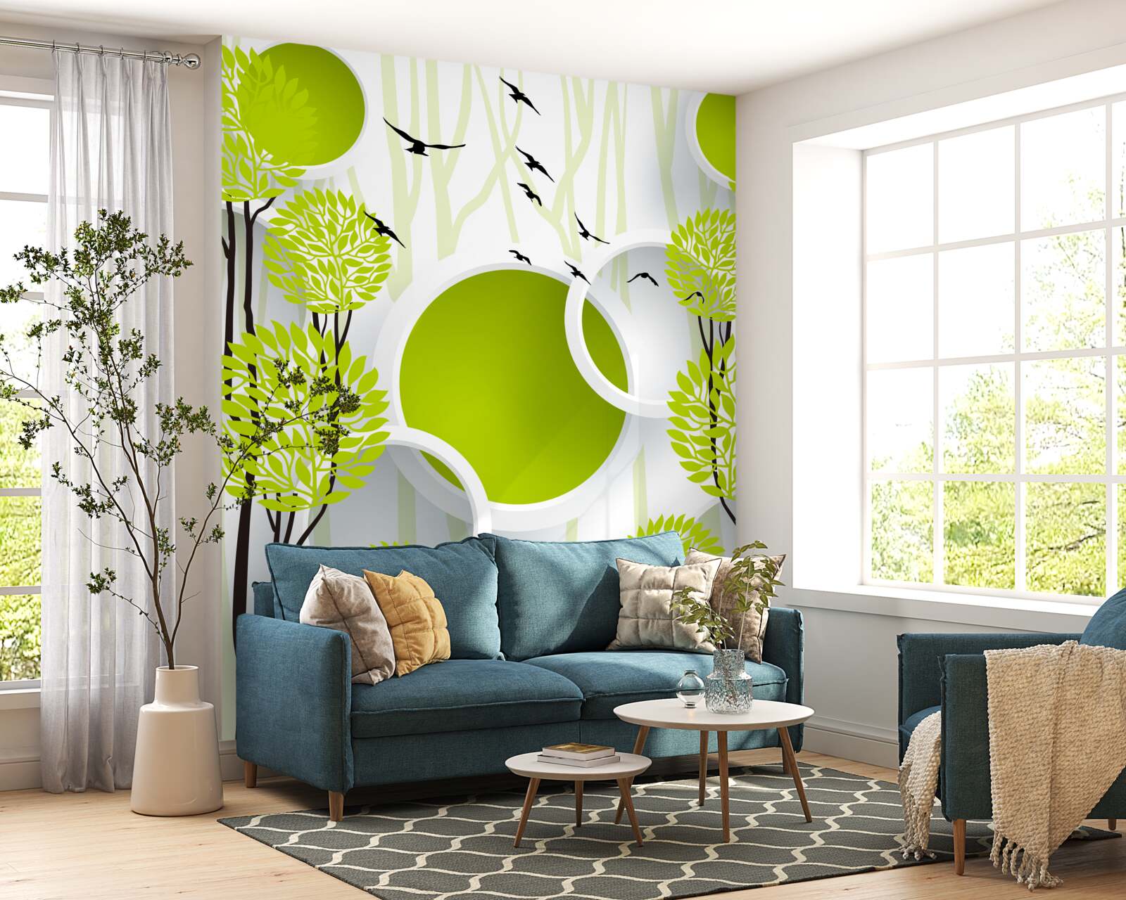 Fototapeta stromy pod lietajúcimi vtákmi