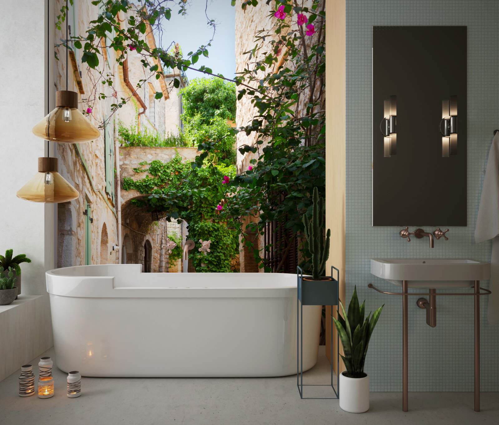 Fototapeta starodávna úzka ulička zdobená živými rastlinami