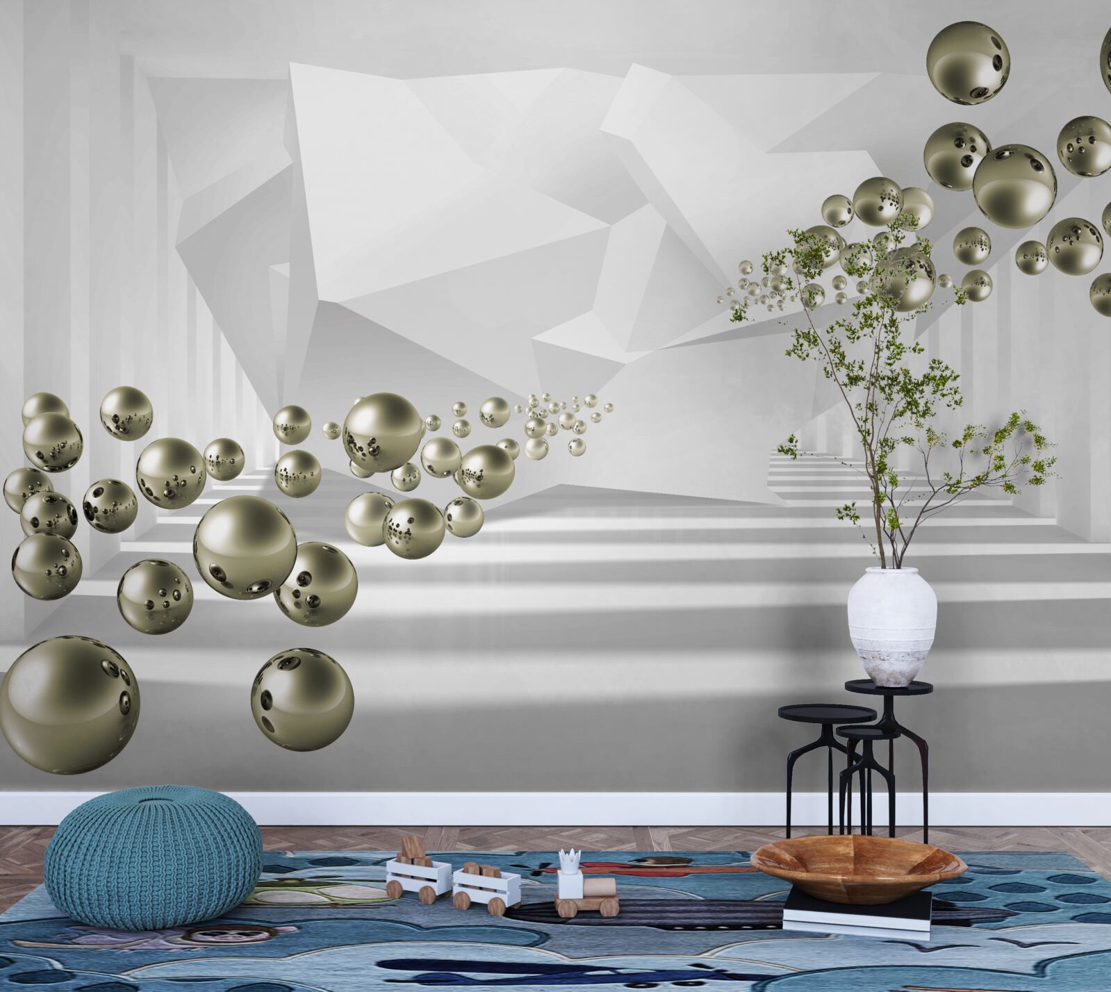 Fototapeta abstraktný tunel, v ktorom odlietajú zlaté perly