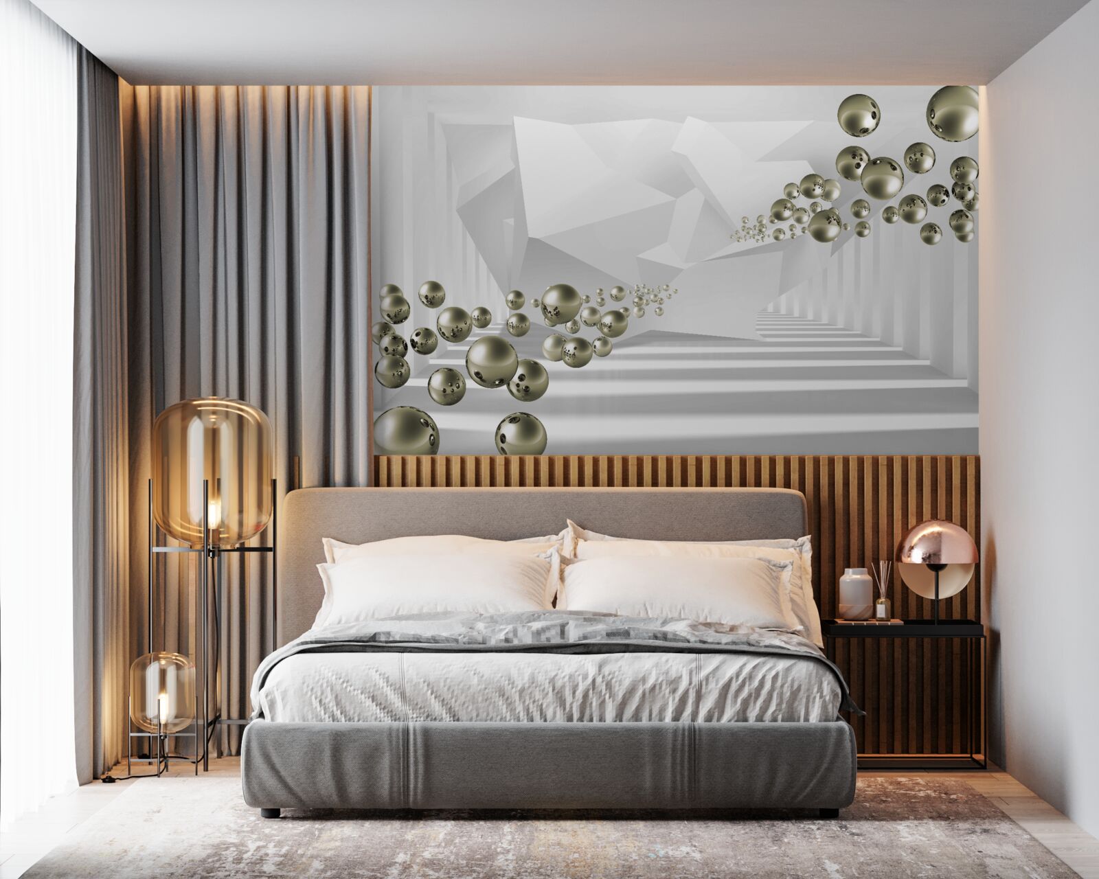 Fototapeta abstraktný tunel, v ktorom odlietajú zlaté perly