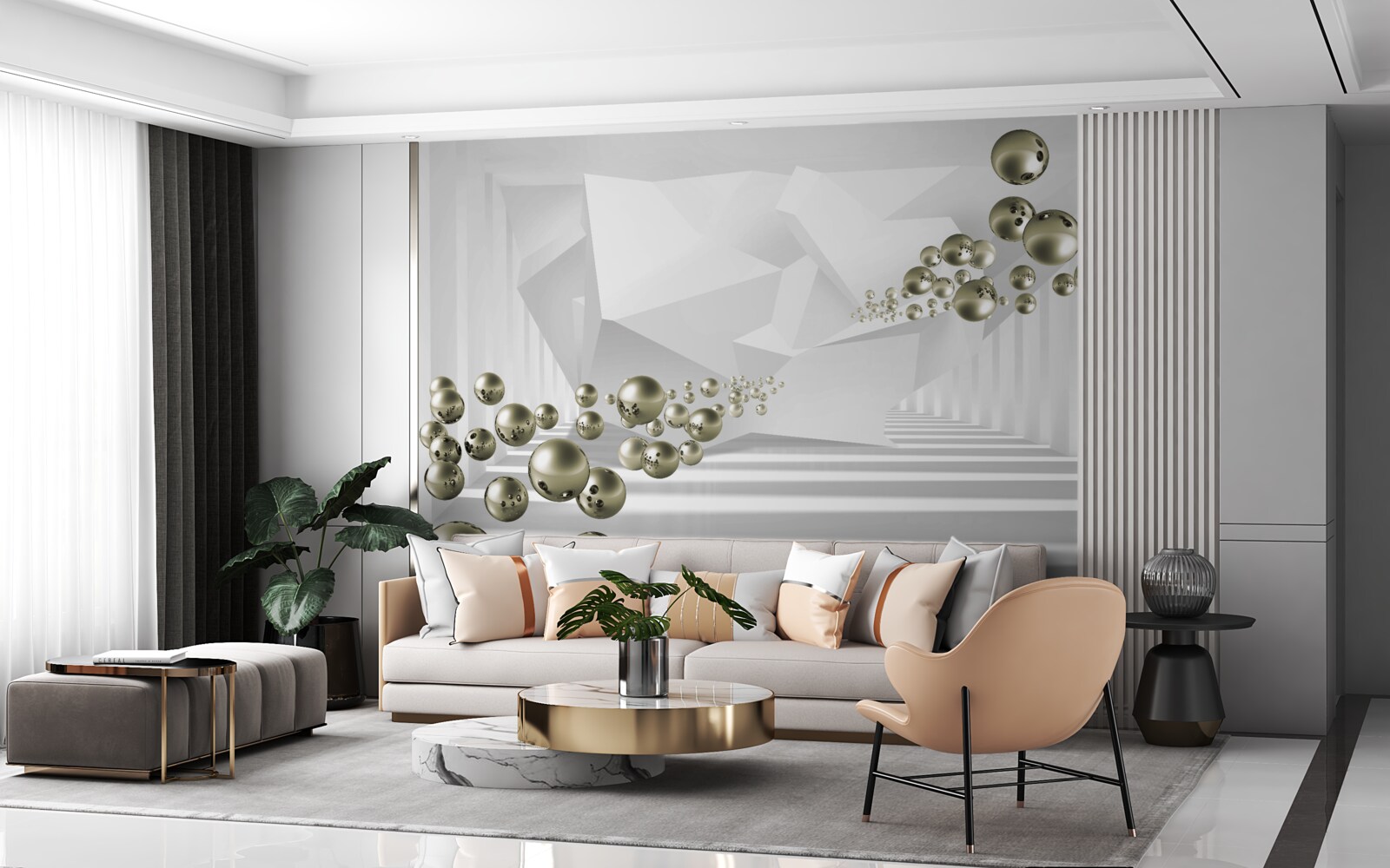 Fototapeta abstraktný tunel, v ktorom odlietajú zlaté perly