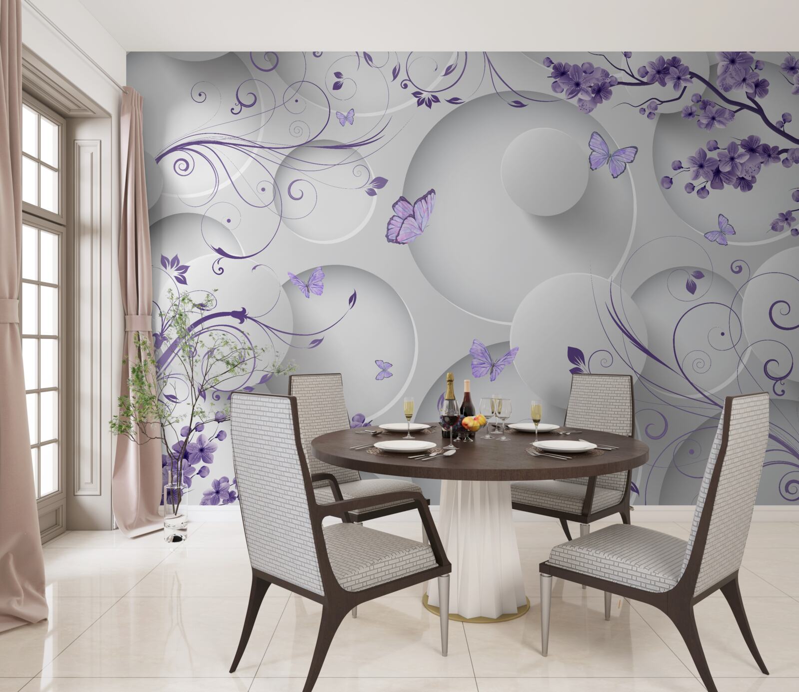 Fototapeta motýle a fialové kvety