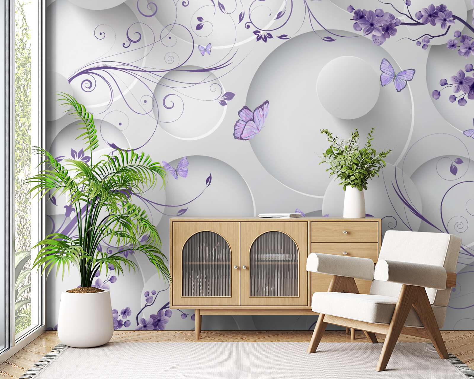 Fototapeta motýle a fialové kvety