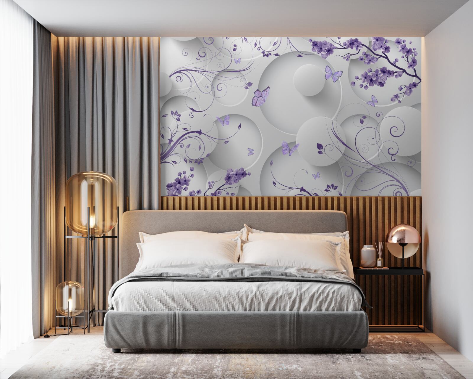 Fototapeta motýle a fialové kvety