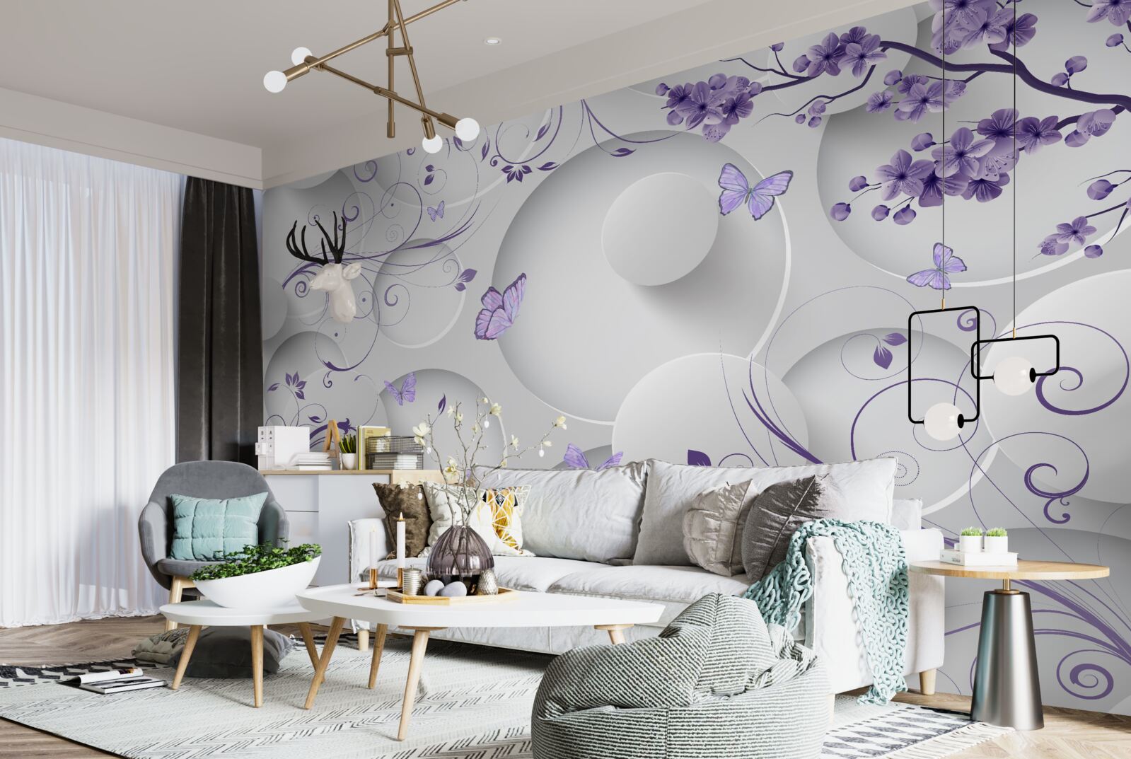 Fototapeta motýle a fialové kvety