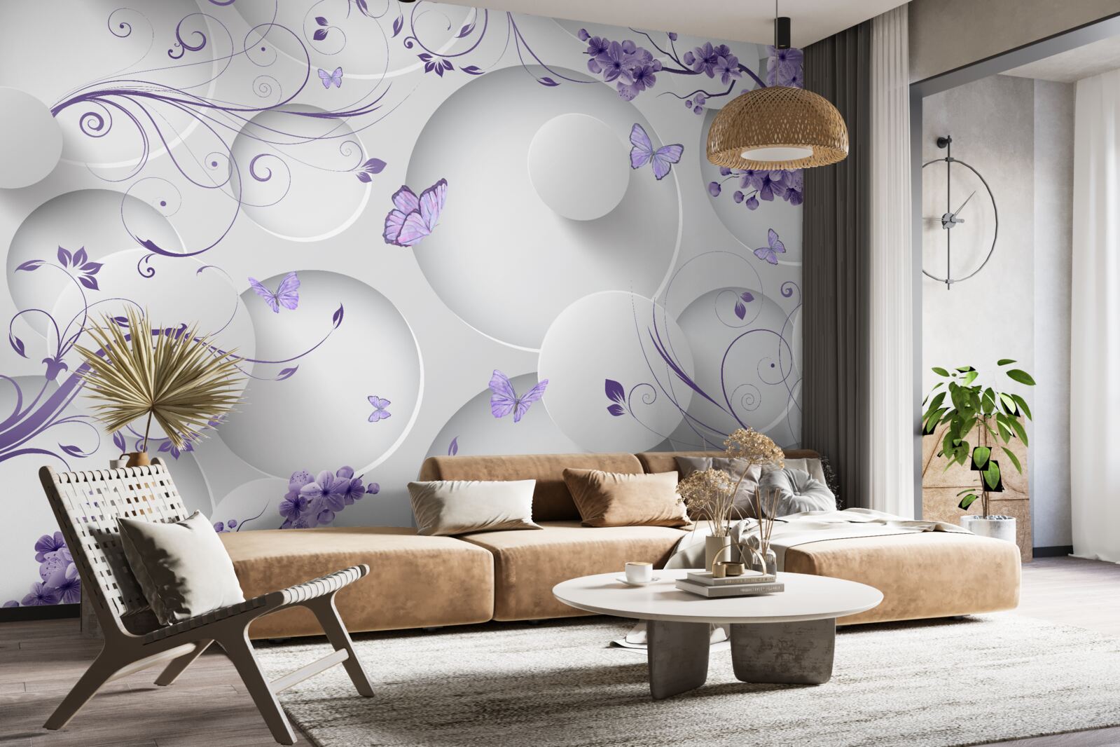 Fototapeta motýle a fialové kvety