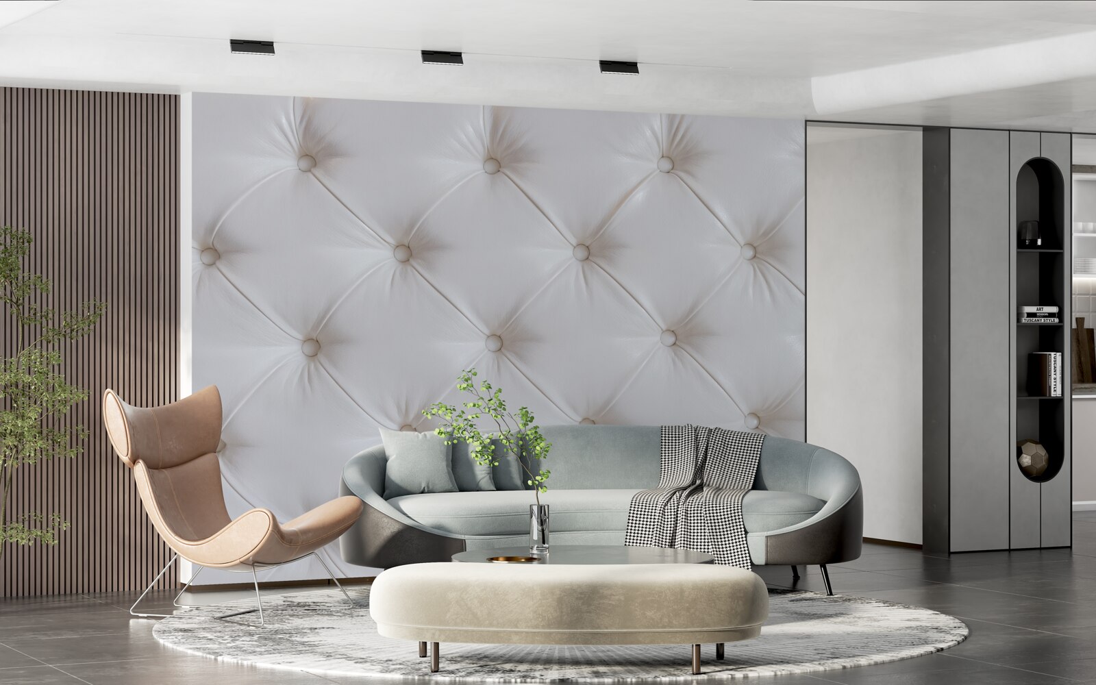 Fototapeta biele kožené čalúnenie so štrasovým zdobením