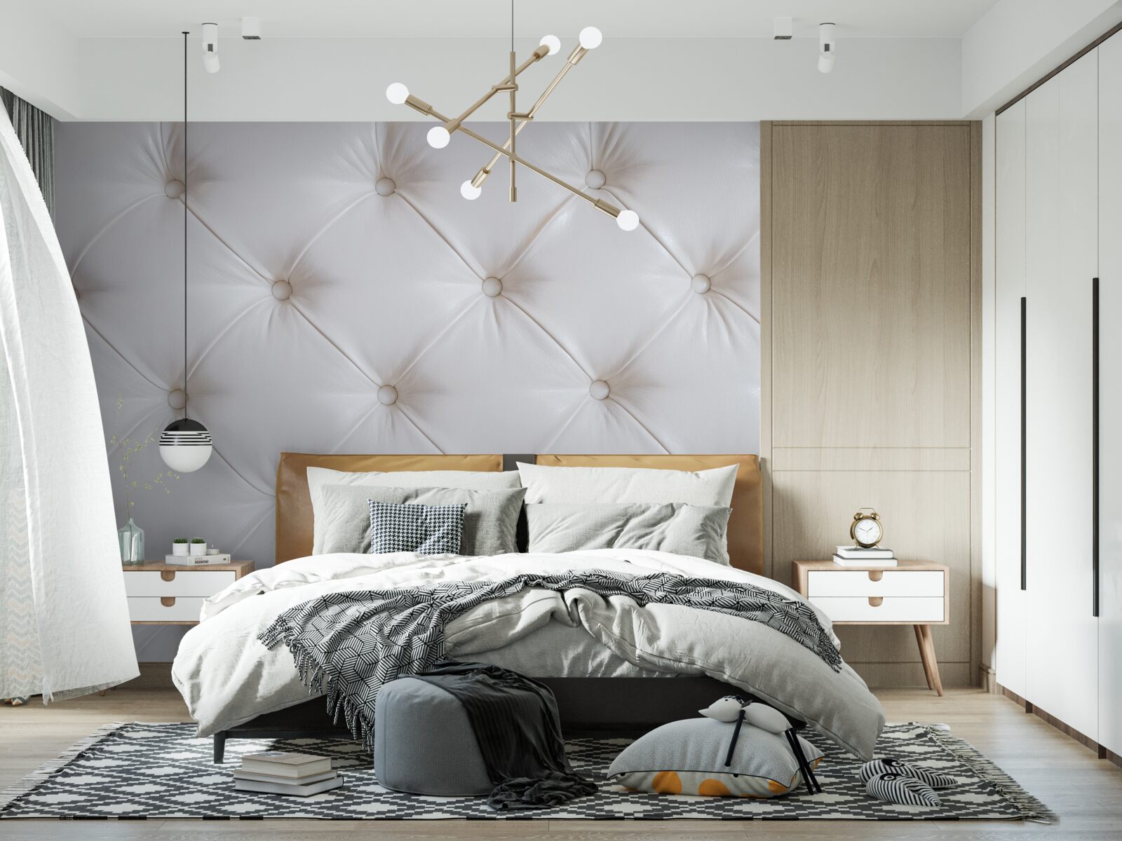 Fototapeta biele kožené čalúnenie so štrasovým zdobením