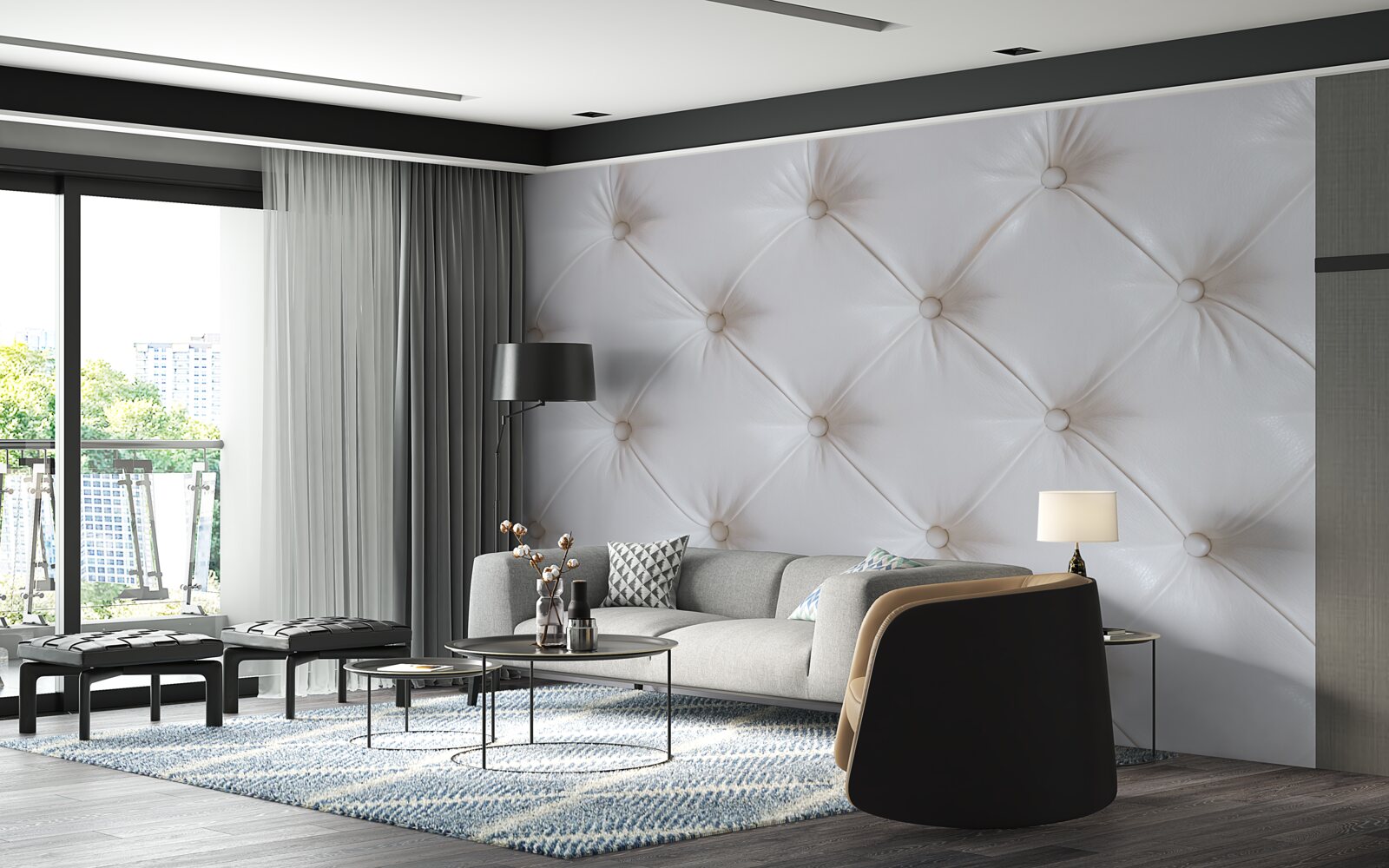 Fototapeta biele kožené čalúnenie so štrasovým zdobením