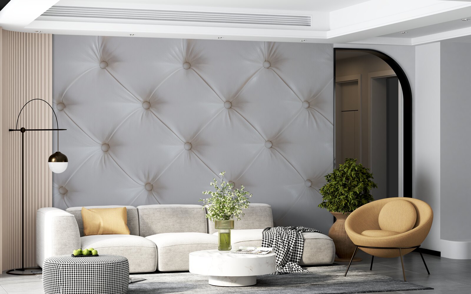 Fototapeta biele kožené čalúnenie so štrasovým zdobením