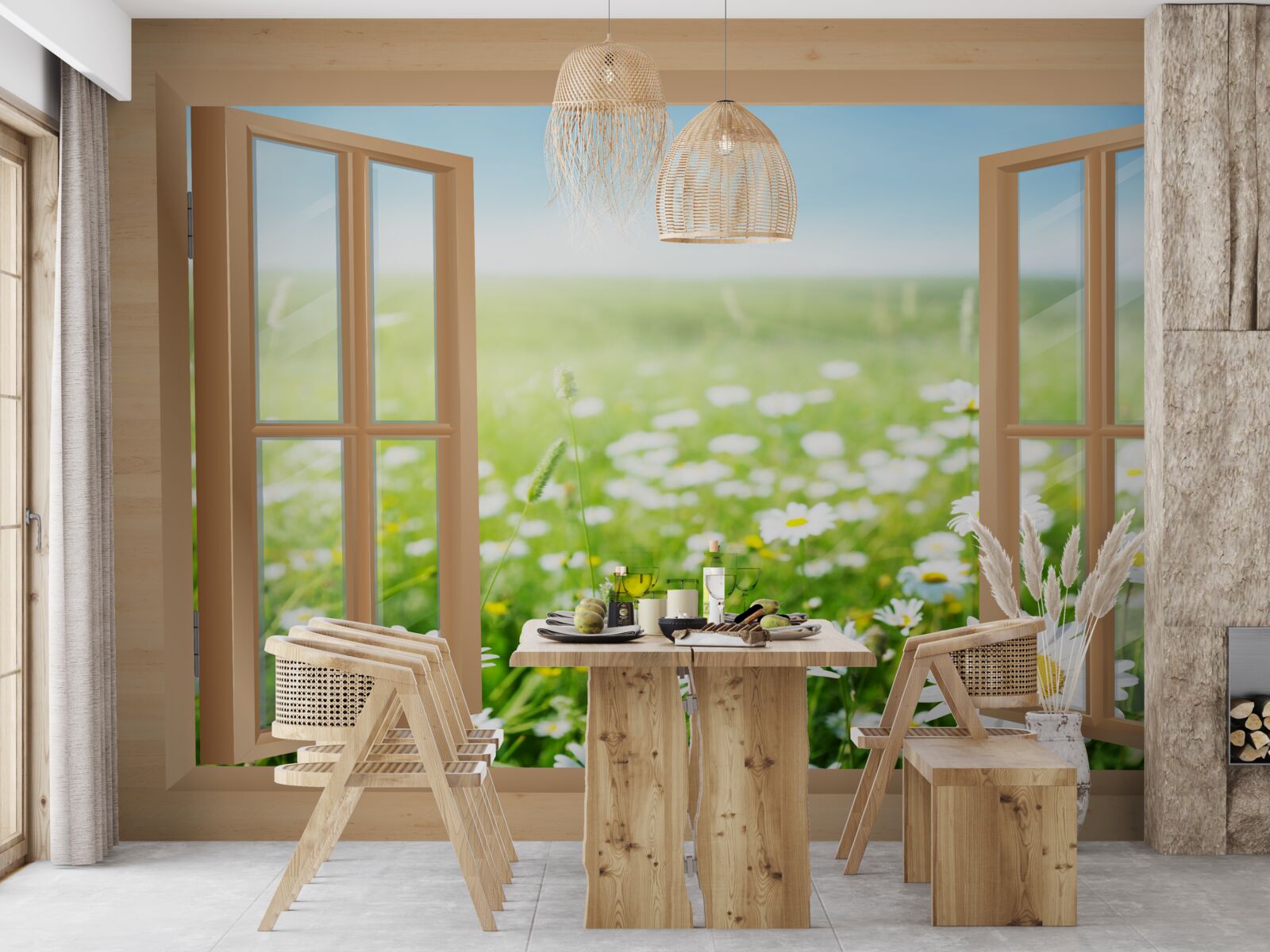 Fototapeta pohľad z okna na pole rumančeka