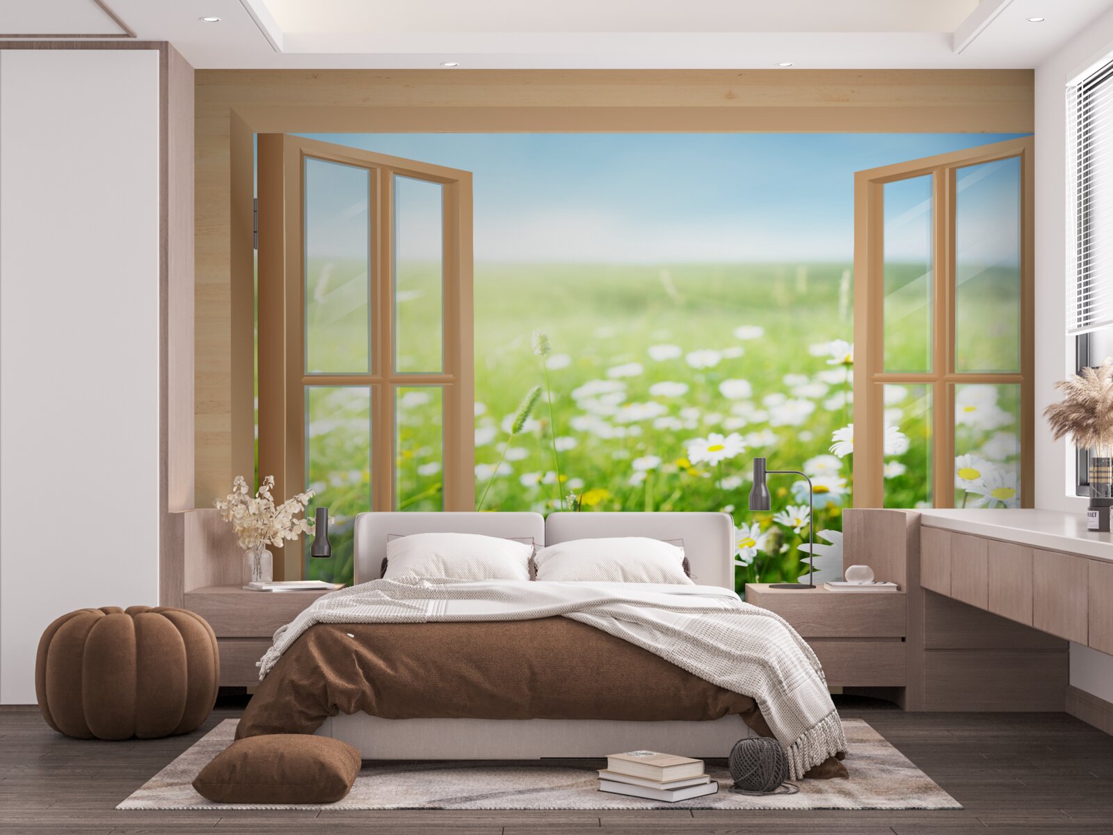 Fototapeta pohľad z okna na pole rumančeka