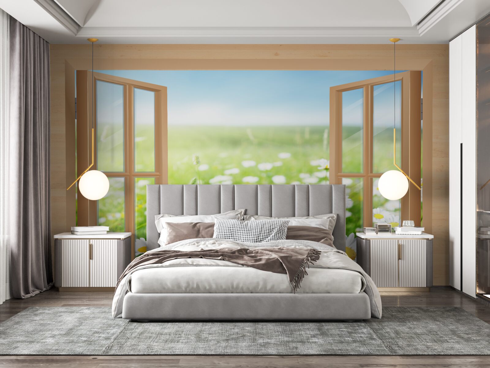 Fototapeta pohľad z okna na pole rumančeka