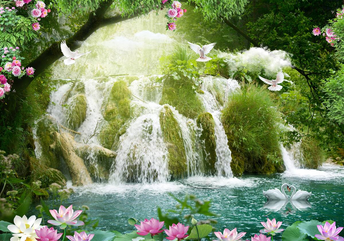 Fototapeta padajúca voda z lesného vodopádu