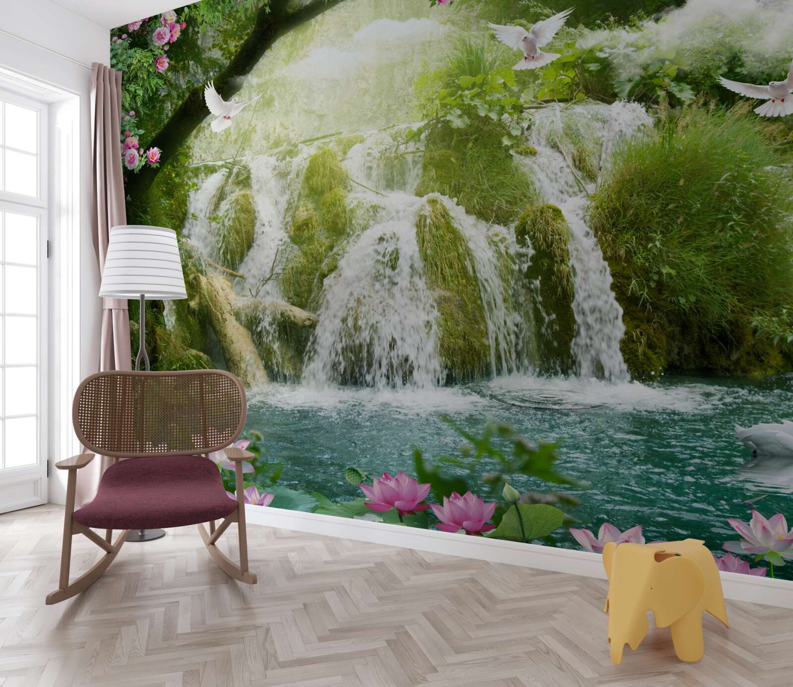 Fototapeta padajúca voda z lesného vodopádu