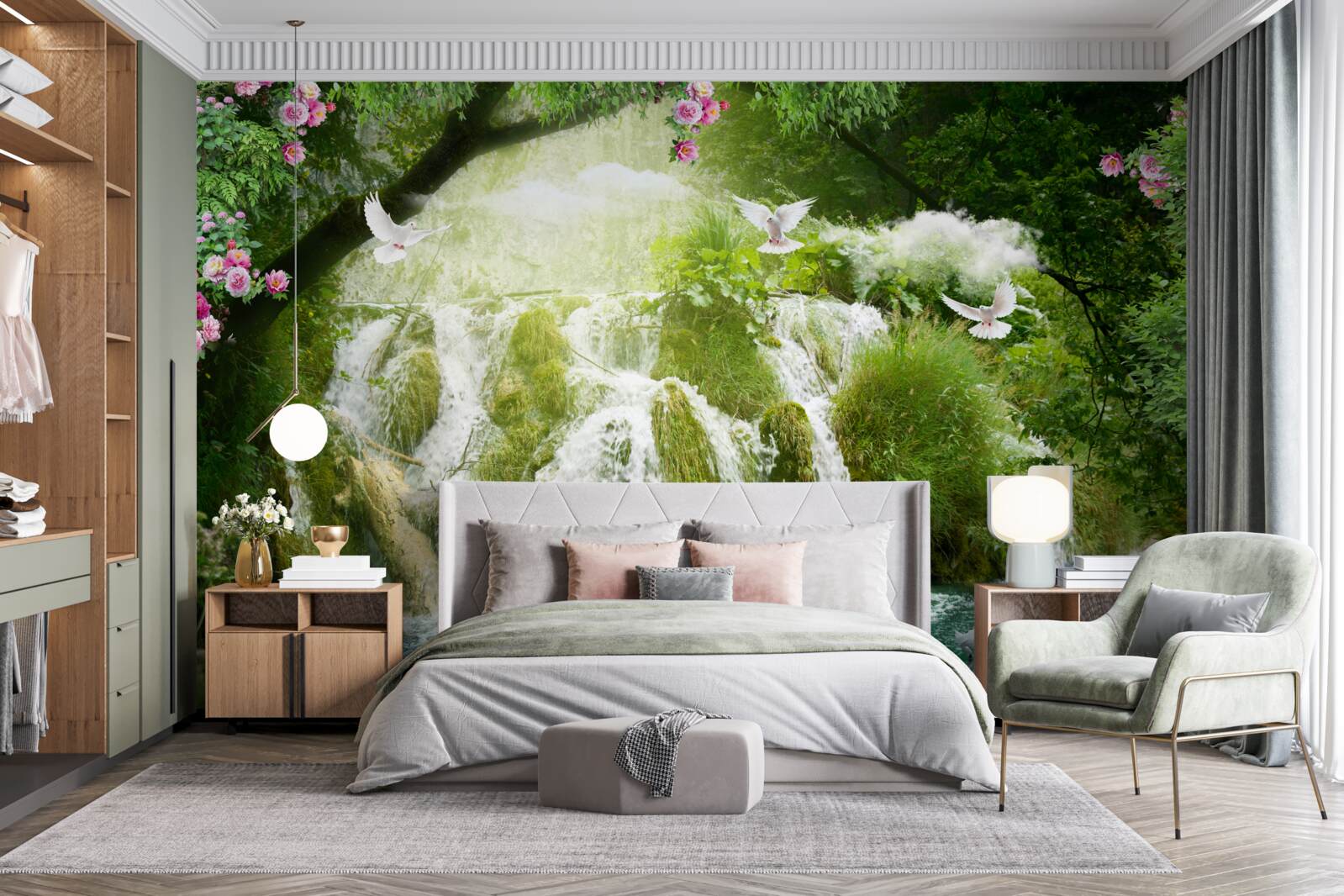 Fototapeta padajúca voda z lesného vodopádu