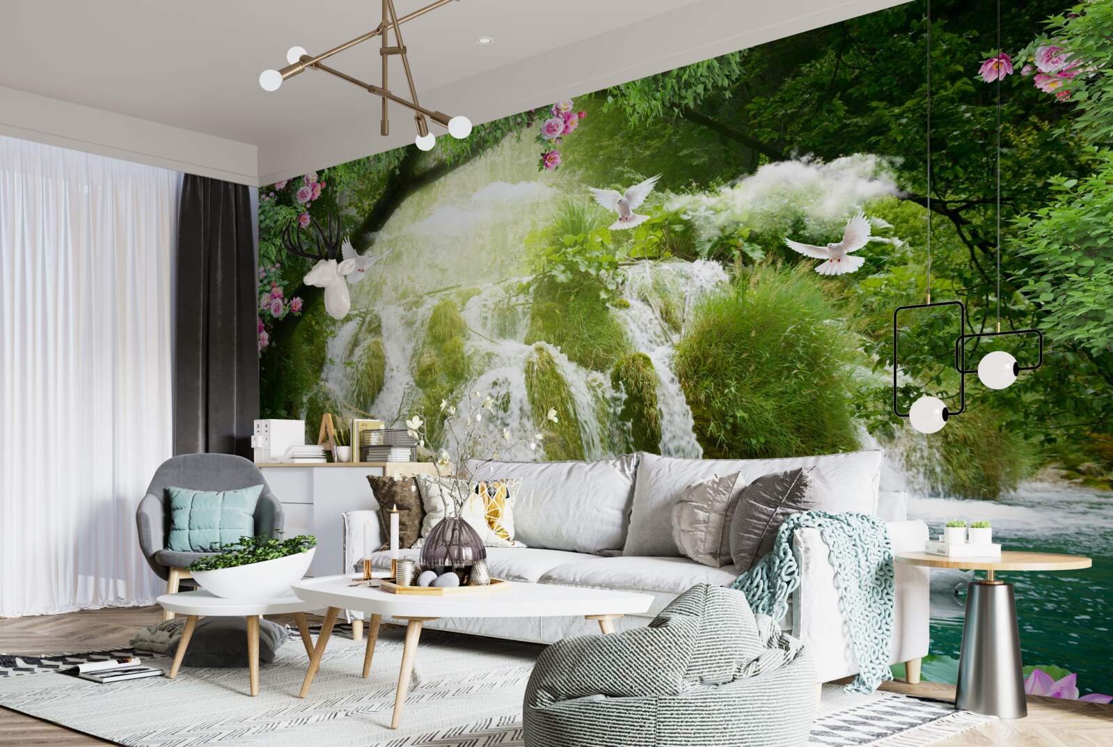 Fototapeta padajúca voda z lesného vodopádu