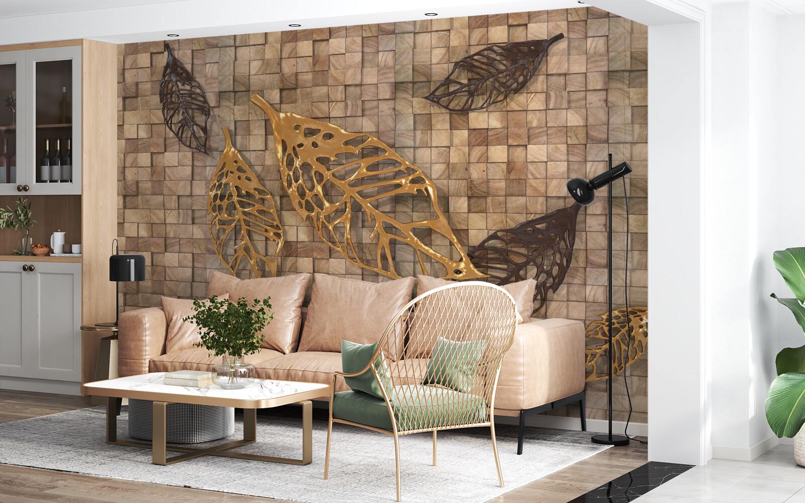 Fototapeta mozaika je orámovaná listami