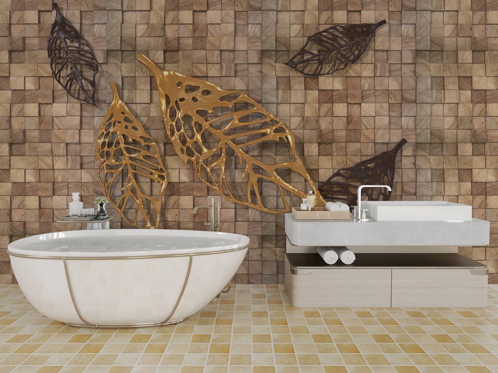 Fototapeta mozaika je orámovaná listami