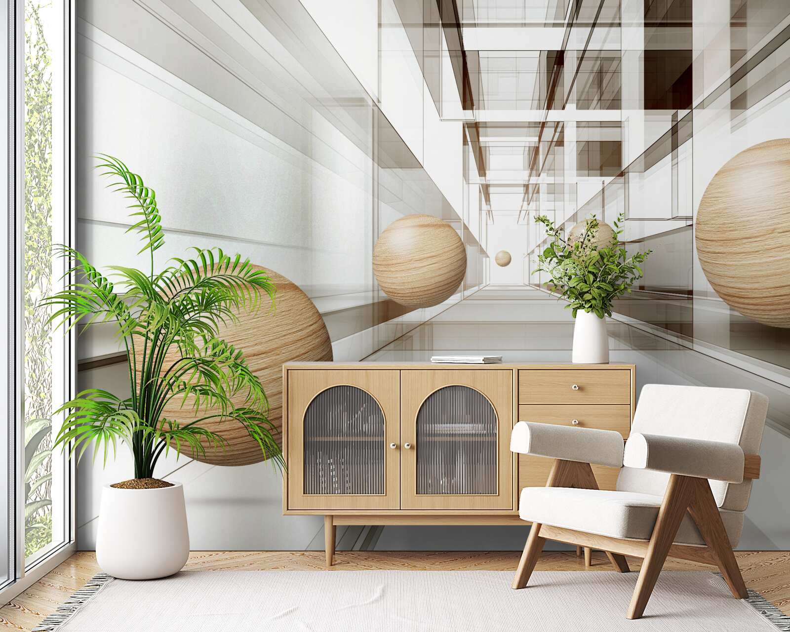 Fototapeta drevené gule v tuneli optiky