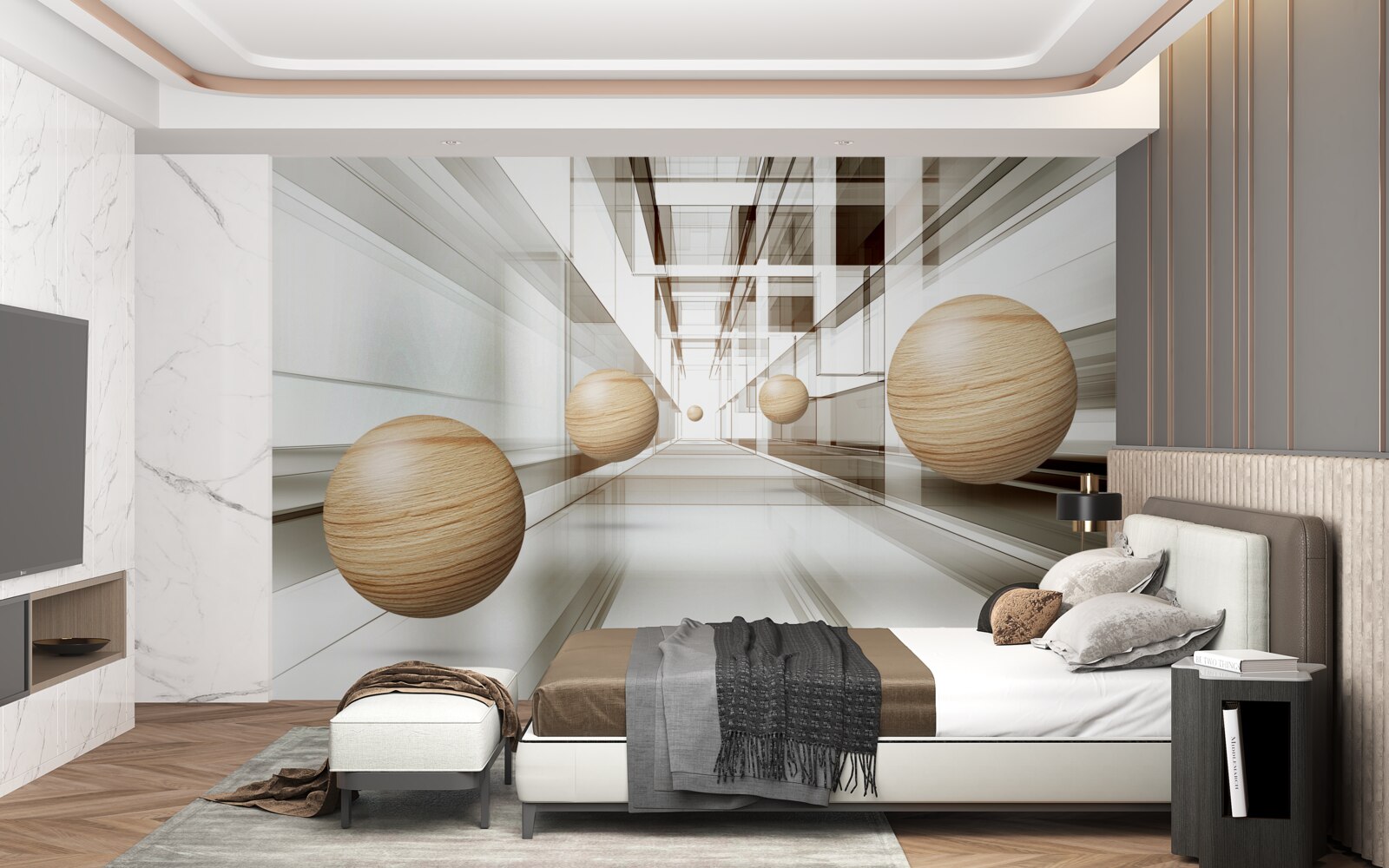 Fototapeta drevené gule v tuneli optiky