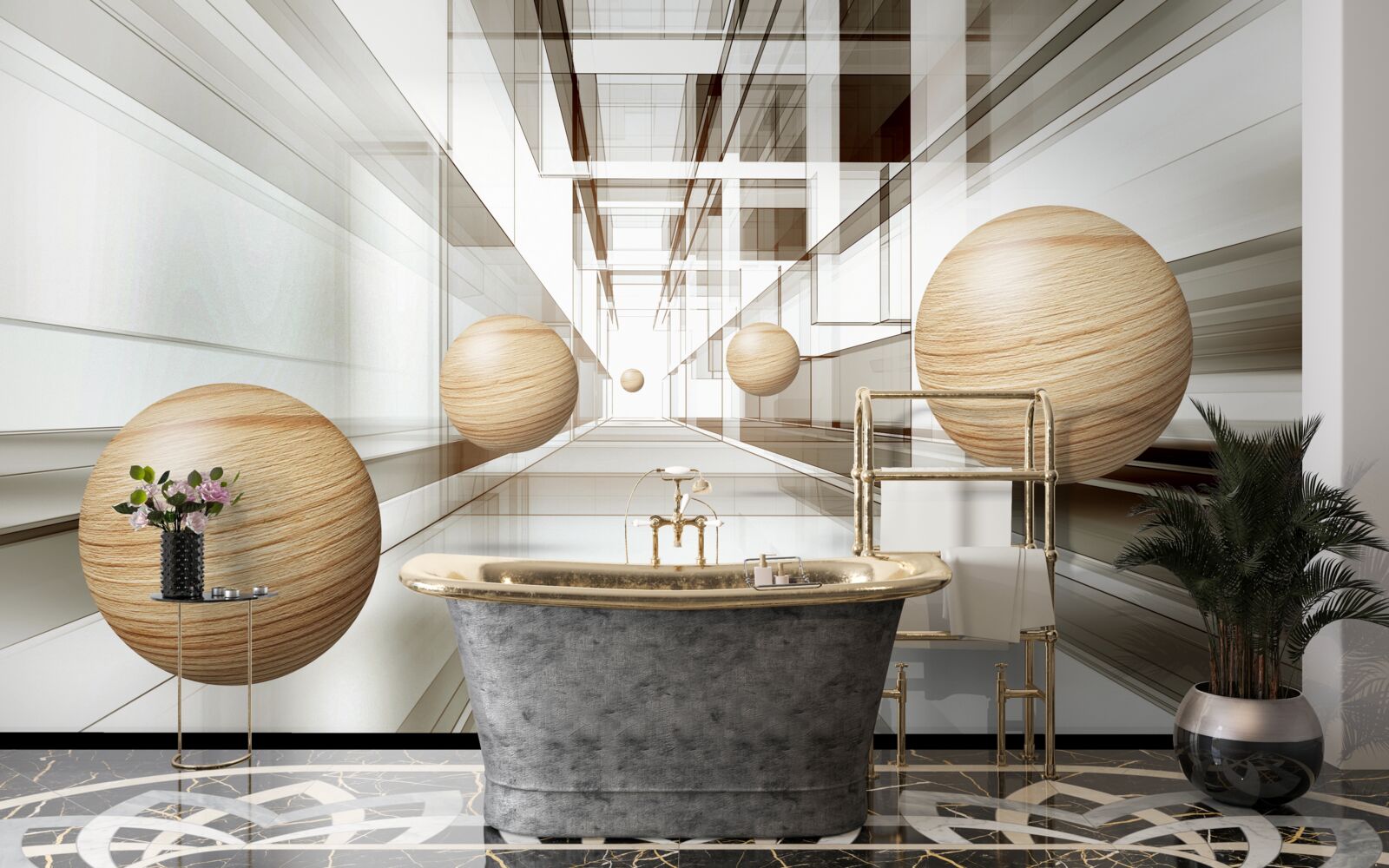 Fototapeta drevené gule v tuneli optiky