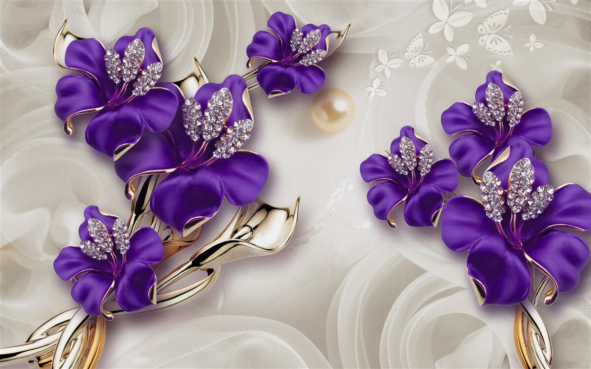 Fototapeta konáre ľalie v modrom odtieni s perleťovými dekoráciami