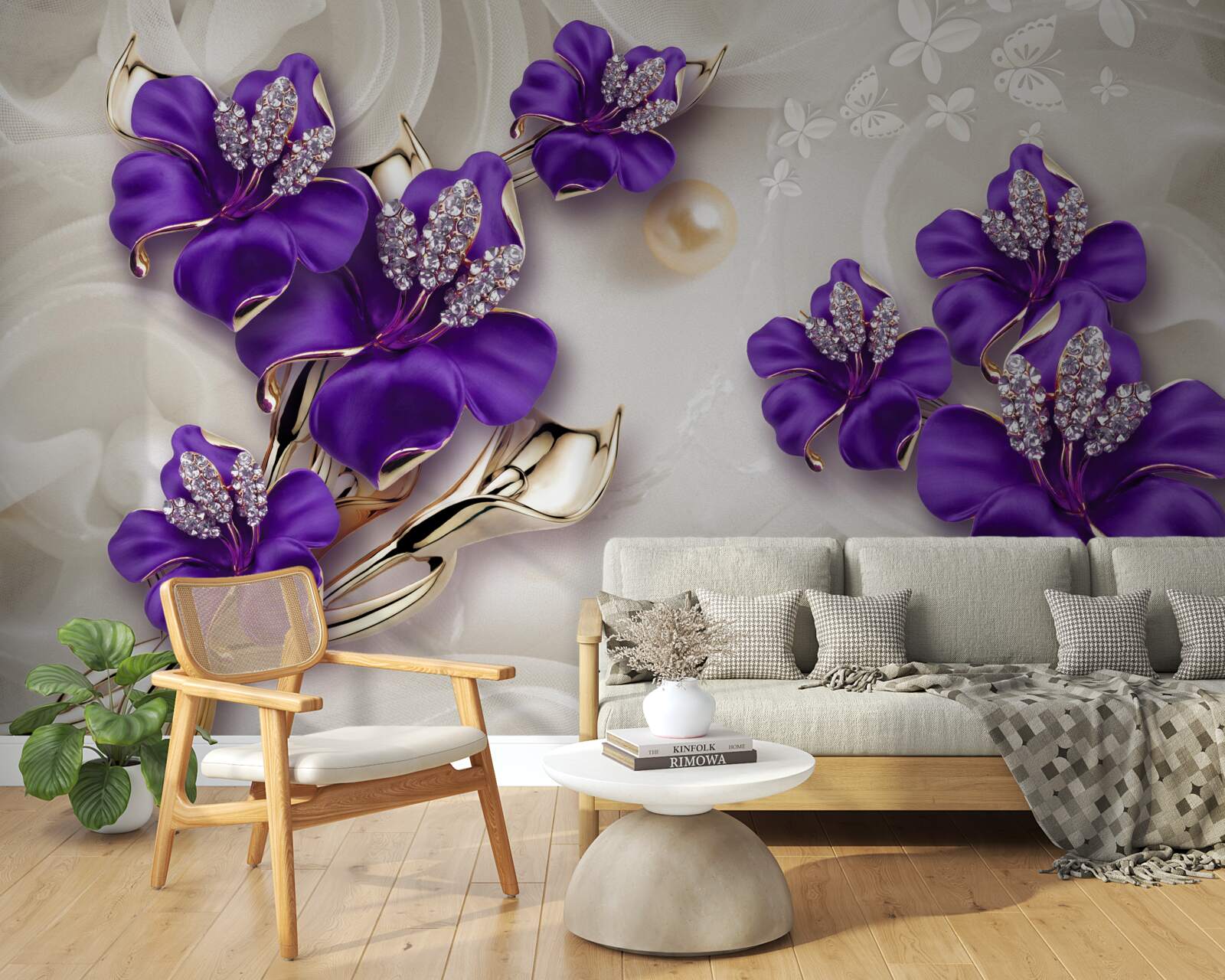 Fototapeta konáre ľalie v modrom odtieni s perleťovými dekoráciami