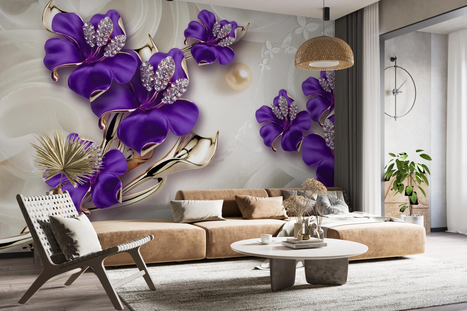 Fototapeta konáre ľalie v modrom odtieni s perleťovými dekoráciami