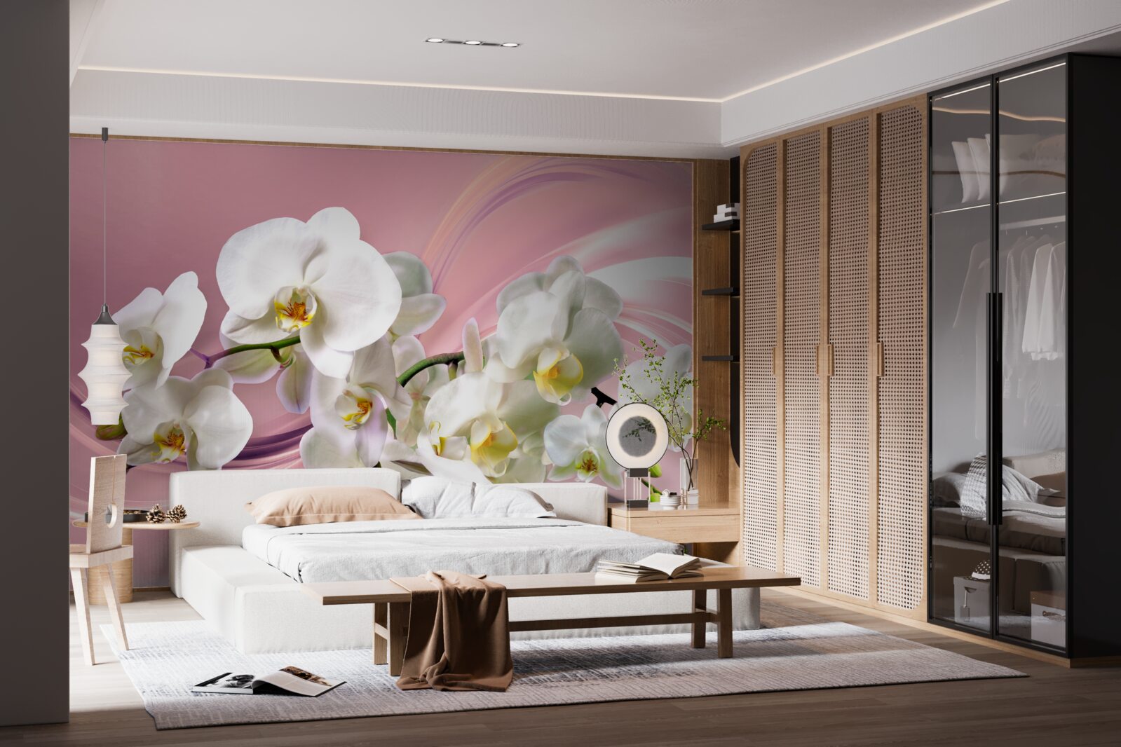 Fototapeta veľké biele orchidey na ružovom pozadí