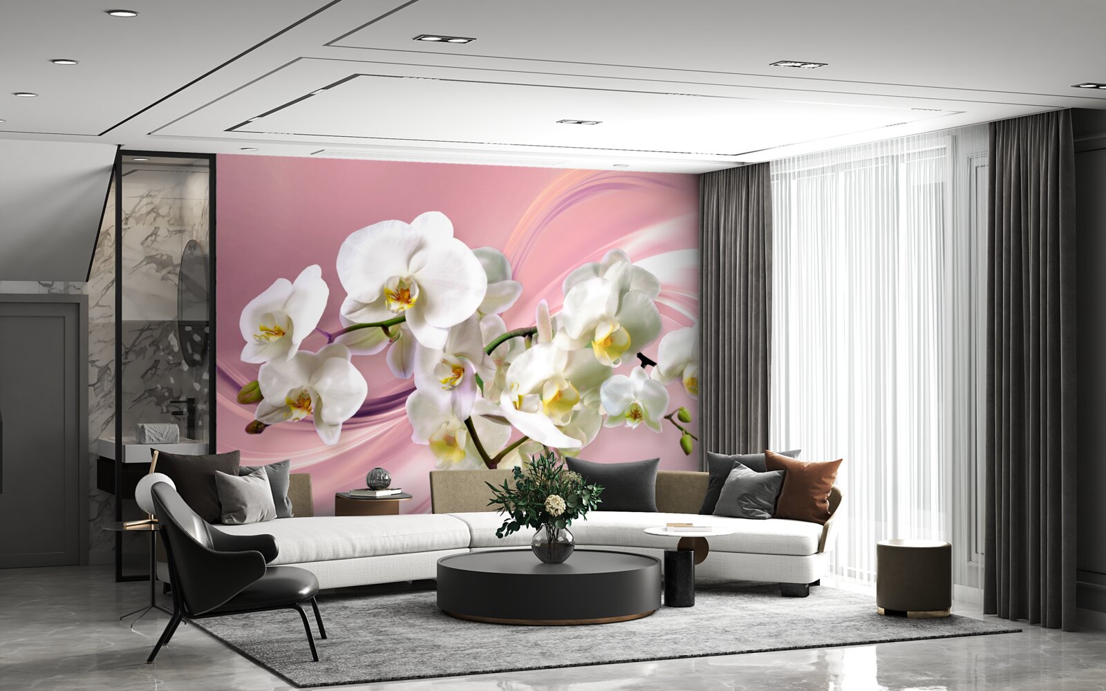 Fototapeta veľké biele orchidey na ružovom pozadí